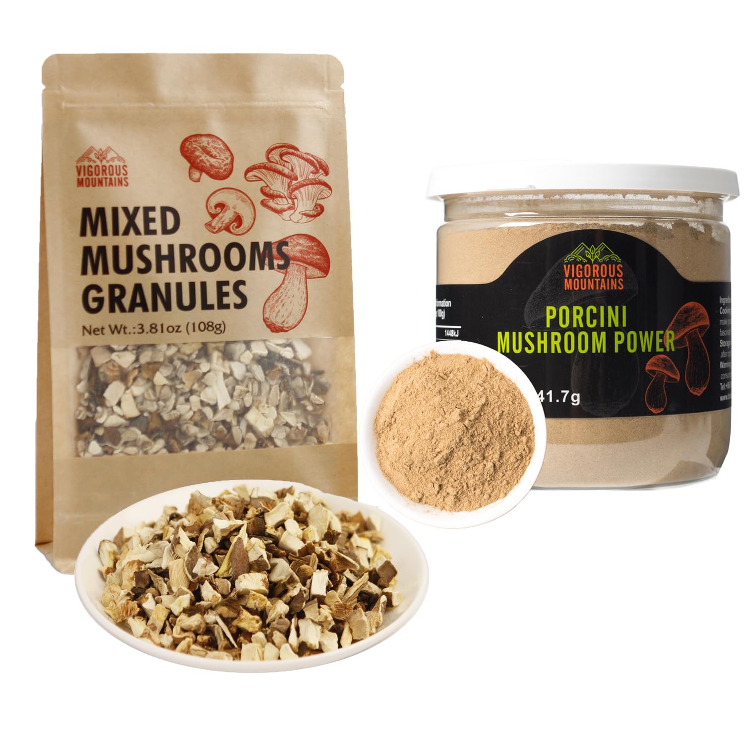 Premium Dried Assorted Mushrooms Granules & Porcini Mushroom Powder - Gourmet Cooking Ingredient for Soups, Risottos, Pasta & Vegan Recipes