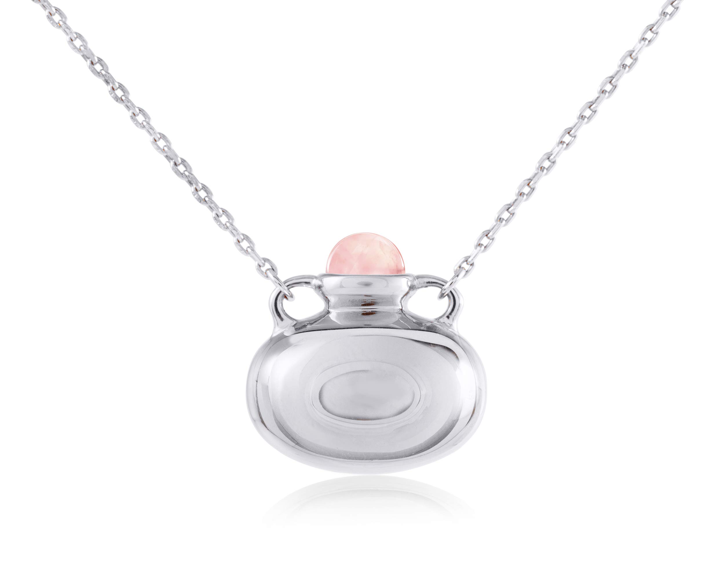 Personalized Rose Quartz Necklace with Engraved Bottle - Pink Crystal Sterling Silver Amphora Pendant for Women | Gift for Her, Birthday, Anniversary, Valentine's Day | Spiritual Healing, Meditation, Yoga Accessory