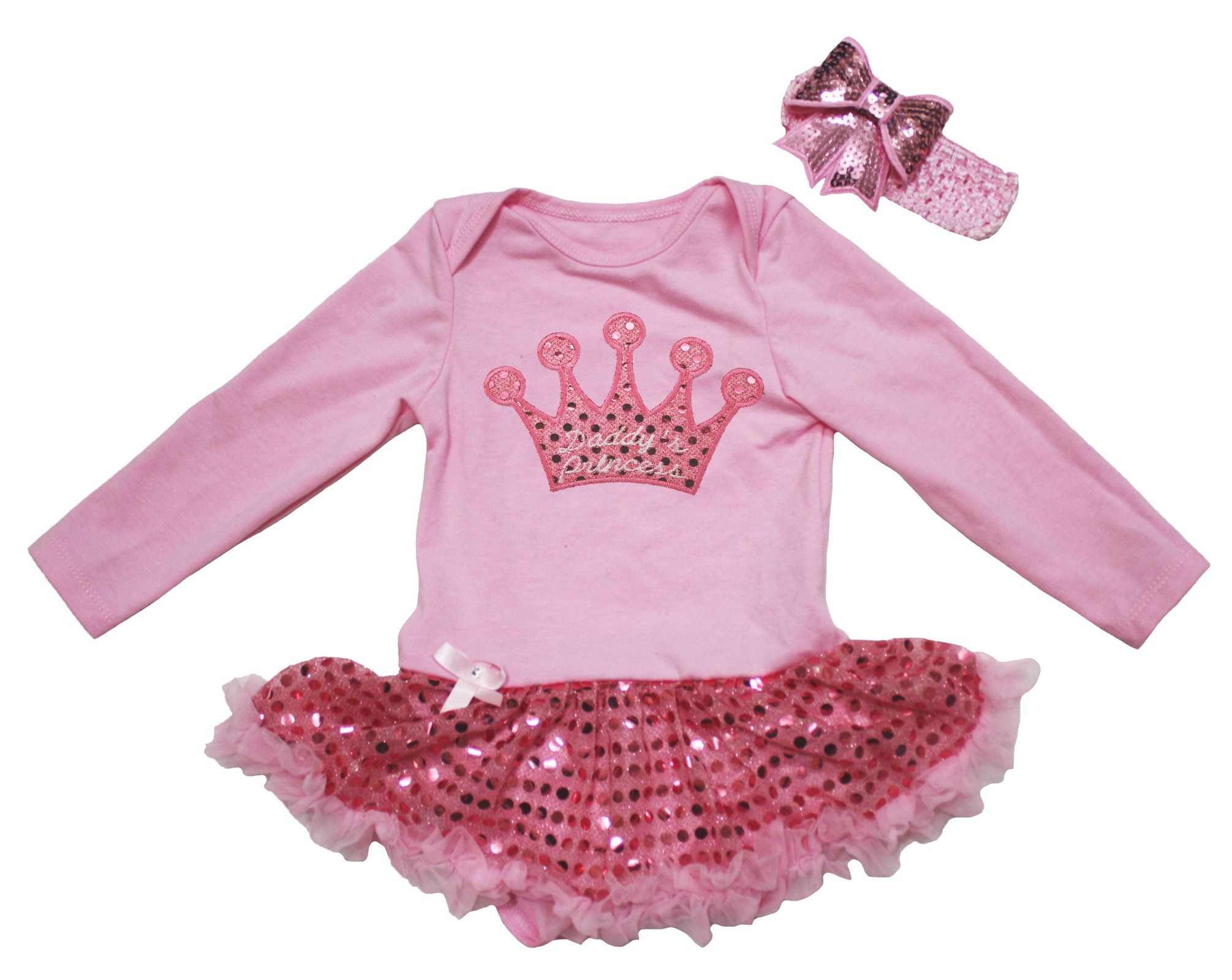 Valentine Baby Dress with Princess Crown & Pink Sequin Tutu - Long Sleeve Bodysuit for Newborn to 18 Months | Perfect for Valentine's Day, Photo Shoots & Special Occasions