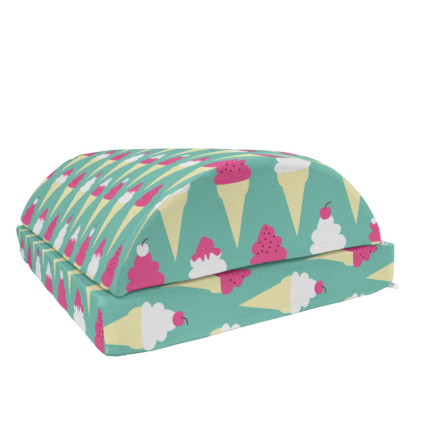 Ambesonne Adjustable Ergonomic Memory Foam Foot Rest - Non-Slip Office Leg Support with Pop Art Ice Cream Cone Design in Cream, White & Pink | Perfect for Home Office, Gaming & Workstation Comfort