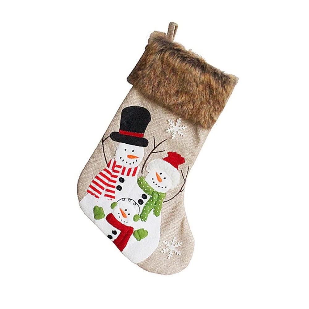Drincoshow Christmas Stockings - Festive Snowman & Elk Embroidery Holiday Socks for Elderly, Candy Bags & Tree Decorations - Perfect for Gifting & Home Decor (Snowman Style)