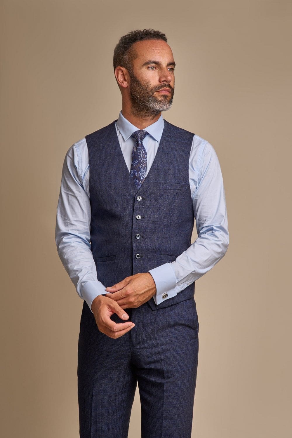Cavani Caridi Men's Navy Tweed Waistcoat Vest - Slim Fit Formal Vest for Weddings, Business & Special Occasions