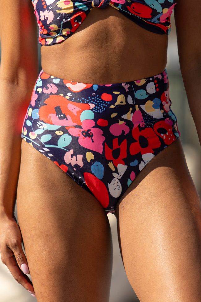 Golden Soul Navy Print Retro Bikini Bottoms - Vintage High Waisted Swimwear for Women, Perfect for Beach Vacation & Pool Party