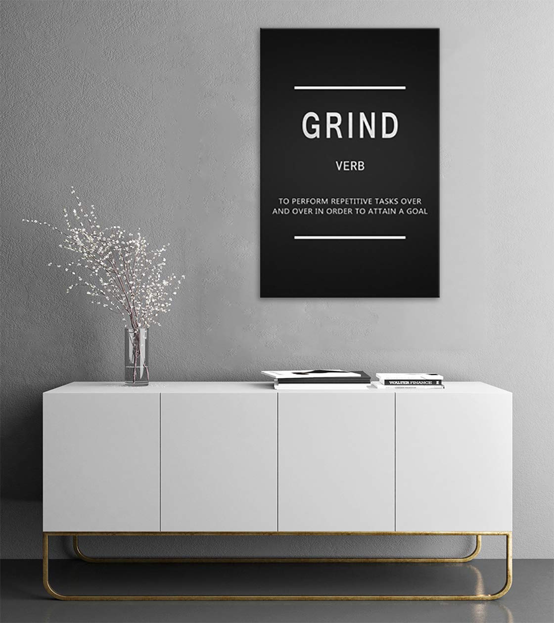 Inspiring Grind Verb Motivational Canvas Wall Art - 24''x36'' Framed Office Decor, Entrepreneur Quote Painting Prints, Ready to Hang for Home & Workplace Inspiration