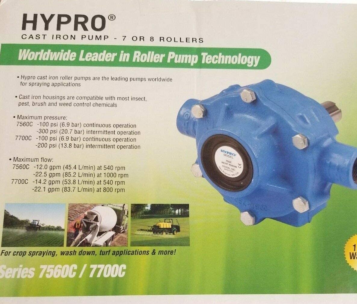HYPRO 7560C Heavy Duty Cast Iron 8 Roller Pump - High Pressure Industrial Water Pump for Agriculture, Irrigation & Firefighting