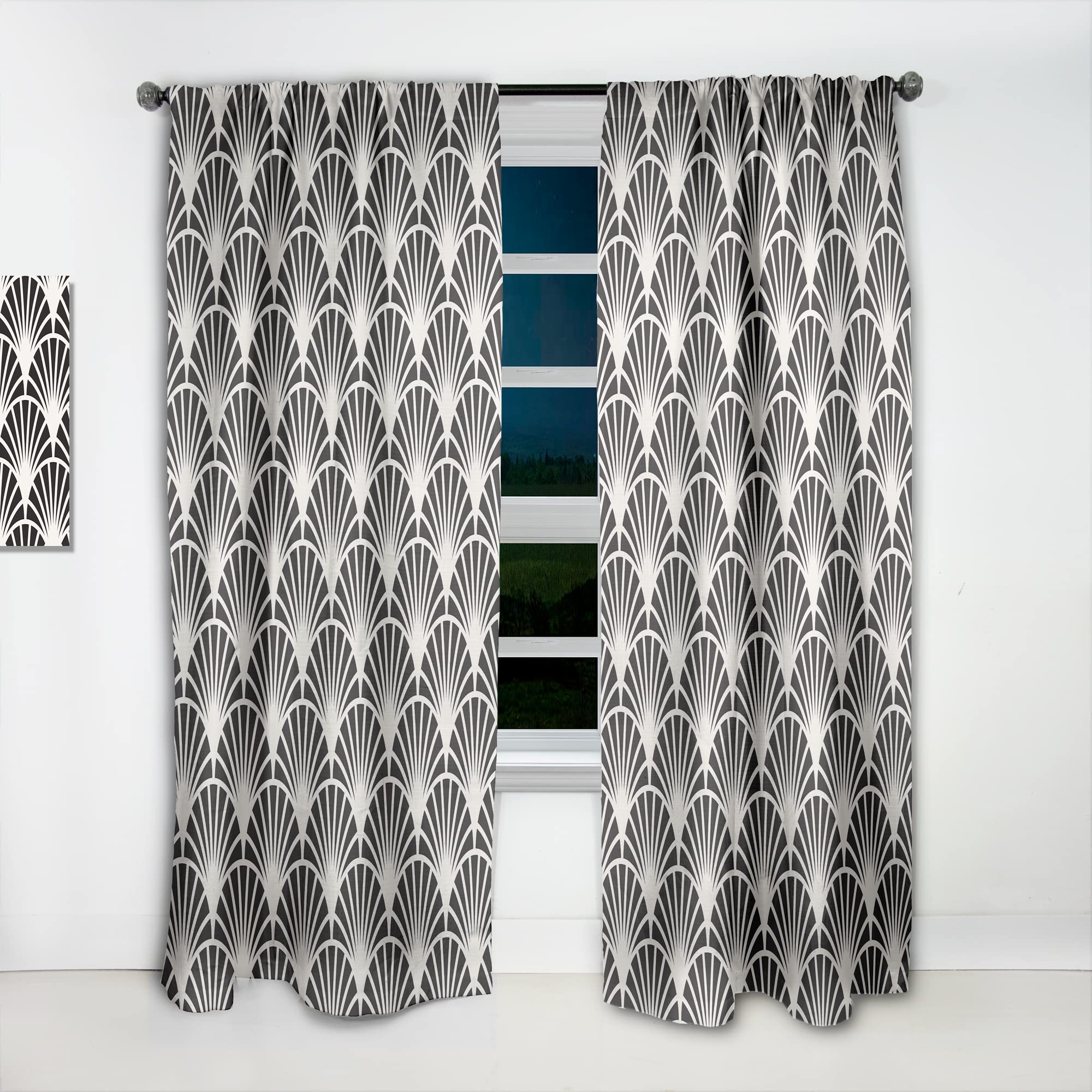 DesignQ Retro Art Deco Wave Print Thermal Insulated Curtains - Single Panel 52x90 Inches - Elegant Window Treatments for Bedroom & Living Room | Perfect for Home Decor & Light Blocking