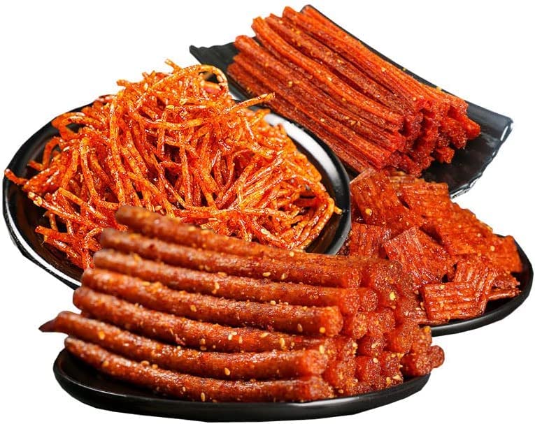 Spicy Gluten Strips & Magic Silk - 10 Pack Chinese Instant Snacks (101g/Bag) | Hot & Sweet Flavor | Vegan Protein Snack for Office, Travel & Movie Nights