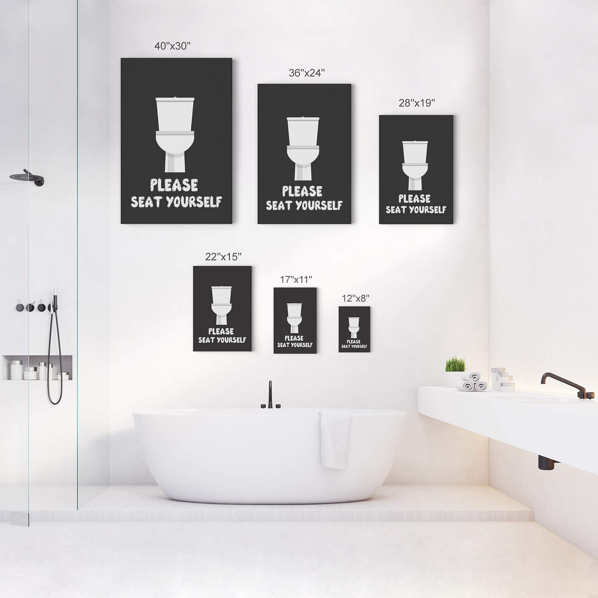 Funny Bathroom Wall Art - 'Please Seat Yourself' Quote Canvas Print - Ready to Hang 40x30 - Humorous Toilet Sign for Home Decor - Made in USA | Perfect for Powder Rooms, Guest Bathrooms & Apartment Decor