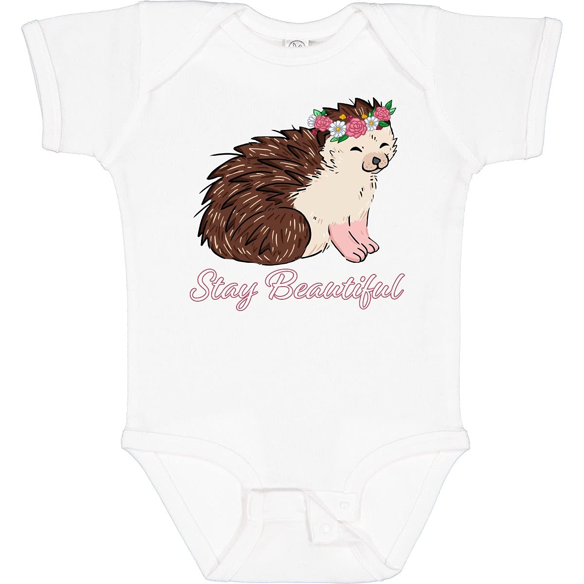 Stay Beautiful Flower Crown Hedgehog Baby Bodysuit - Cute Outfit for Infants