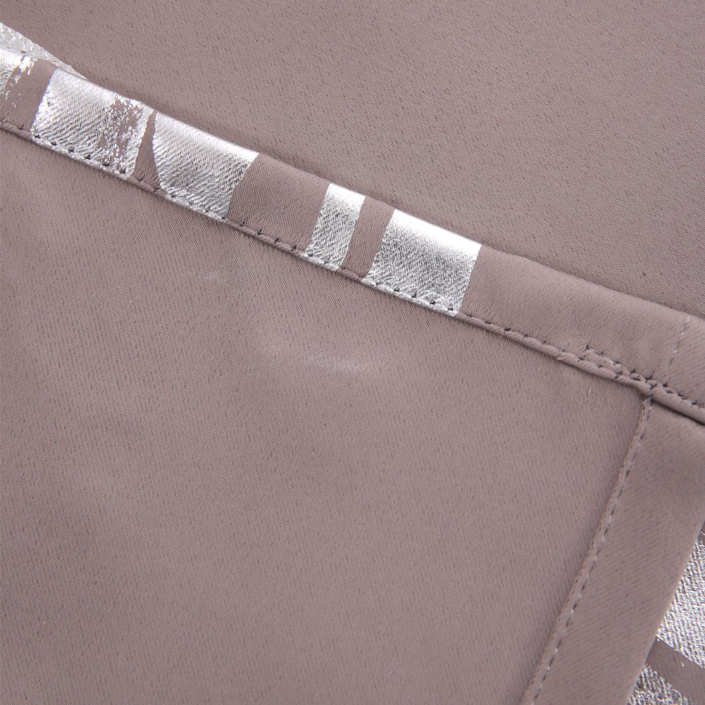 Deconovo Stripes Foil Print Thermal Insulated Blackout Curtains for Bedroom - 52x84 Inches, Khaki - Energy Saving & Noise Reducing Window Treatment for Home & Office