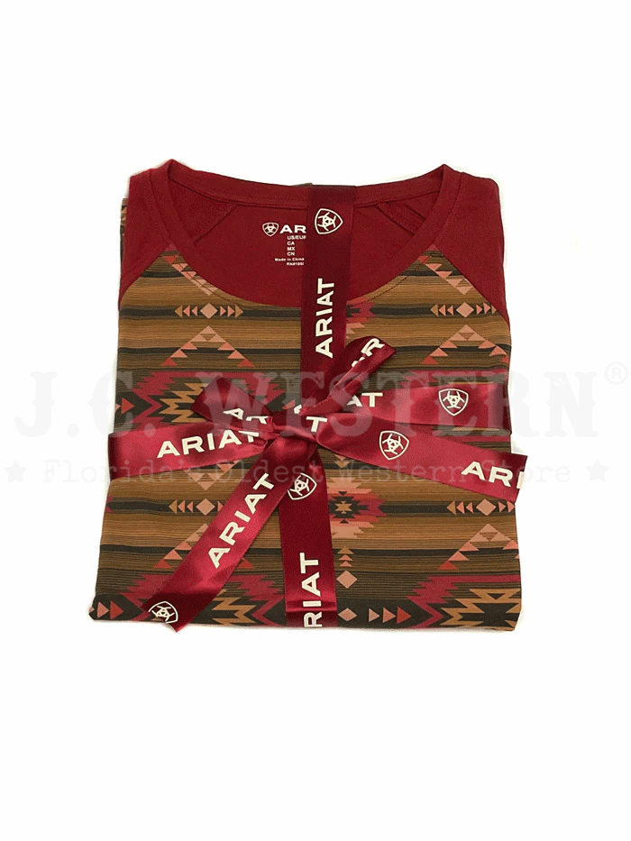 Ariat Women's Long Sleeve Pajama Set - Southwest Style Print Red - Soft Cotton Sleepwear for Cozy Nights & Relaxing at Home
