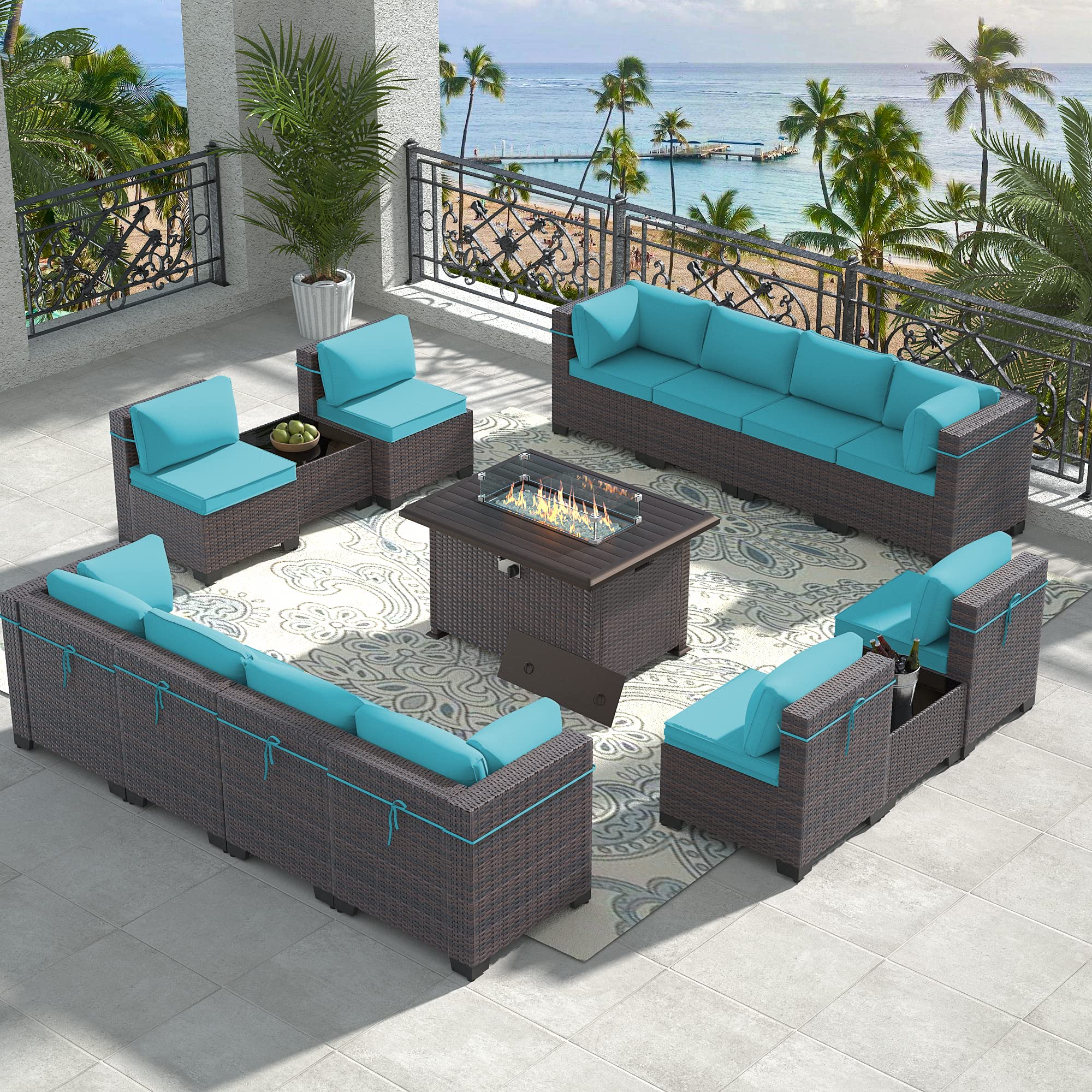 15-Piece Outdoor Patio Furniture Set with Propane Fire Pit Table - ETL Approved 43
