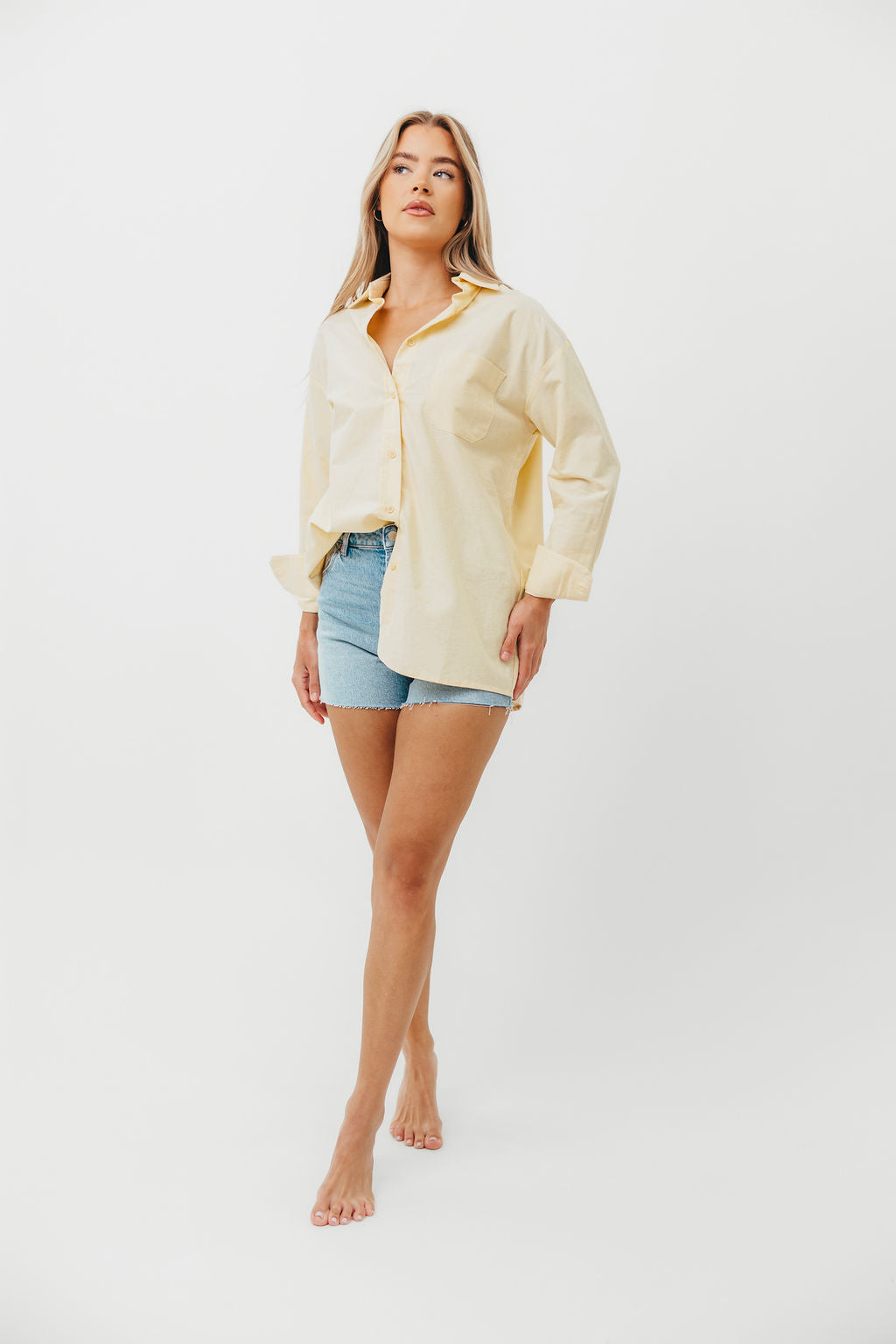 Dorinda Women's 100% Cotton Poplin Button-Up Shirt with Back Slit Detail in Butter Yellow | Casual Office Wear & Spring Summer Fashion