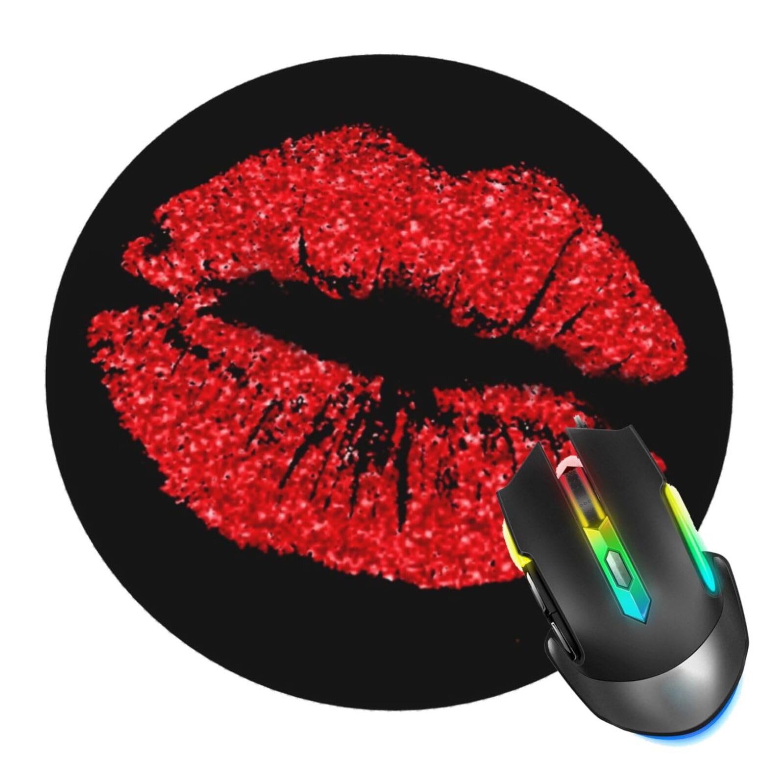 Red Lips Mouse Pad - Non-Slip Rubber Base with Stitched Edge | Lipstick-Themed Gaming & Office Desk Mouse Mat for Computer & Laptop | Perfect for Home Office, Gaming Setup & Workstation Accessories