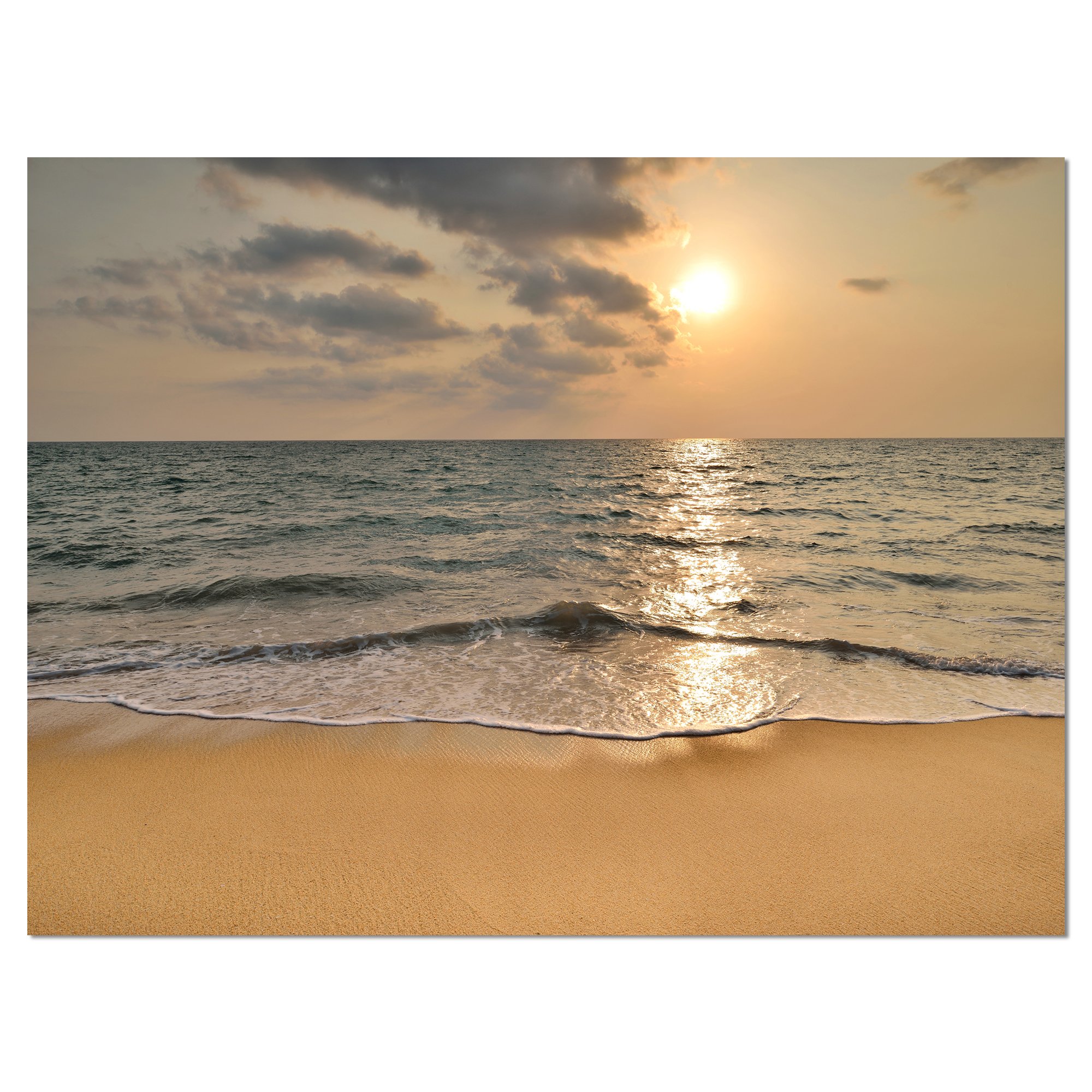 Sunset Tropical Beach Canvas Art - Dark Sand Seascape Wall Decor for Living Room, Bedroom & Office | Modern Coastal Painting