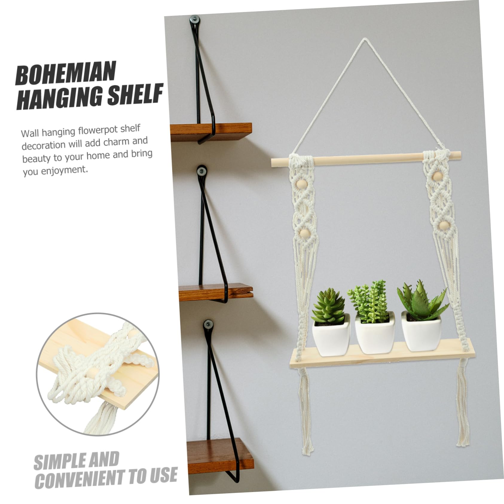 ANDRESLAD Floating Shelf Wall Mounted - Wooden Wall Hangers for Plants, Bathroom, Kitchen & Living Room - Decorative Storage Shelf for Home Organization
