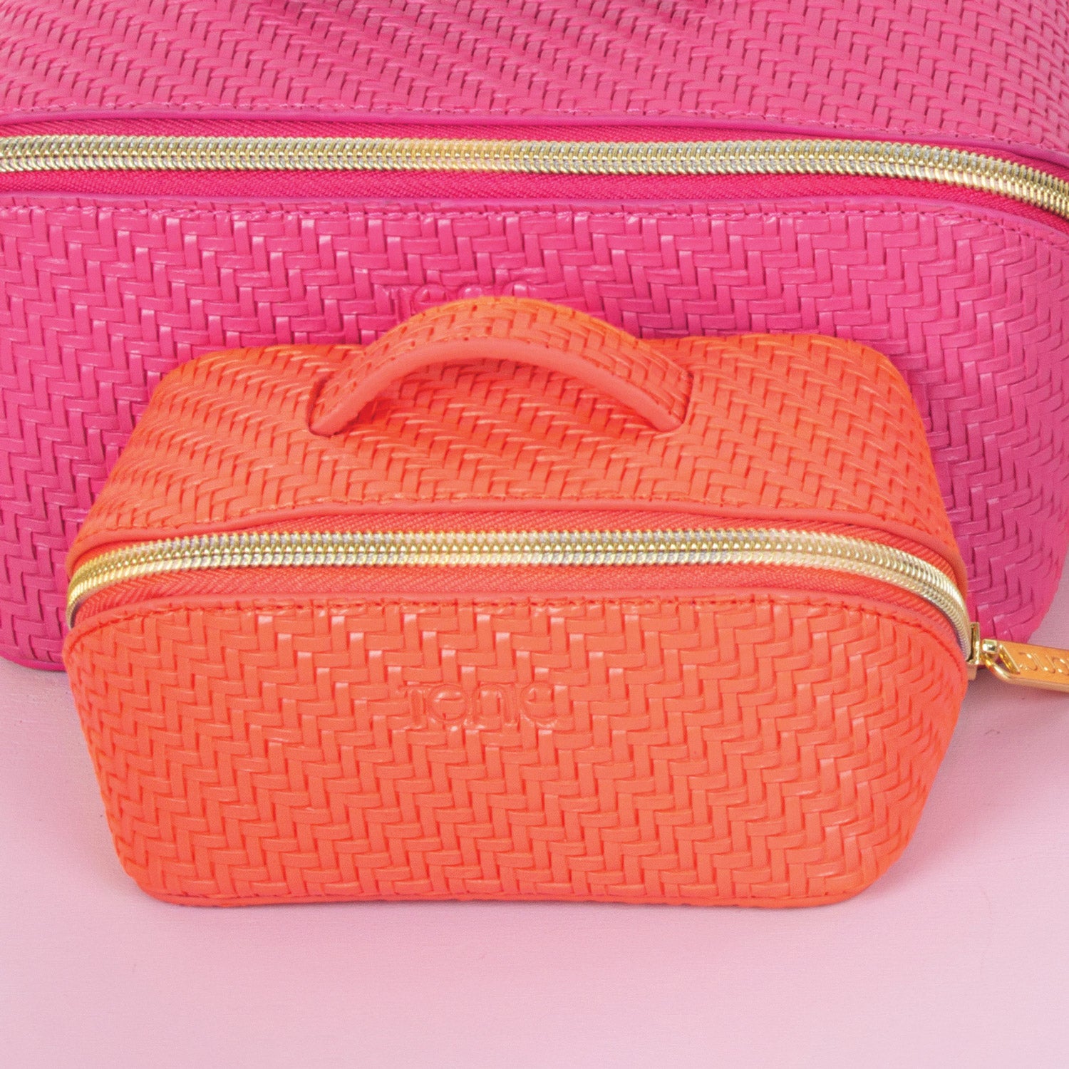 Stylish Herringbone Tangerine Small Beauty Bag - Perfect for Travel, Makeup Organizer & Cosmetic Pouch