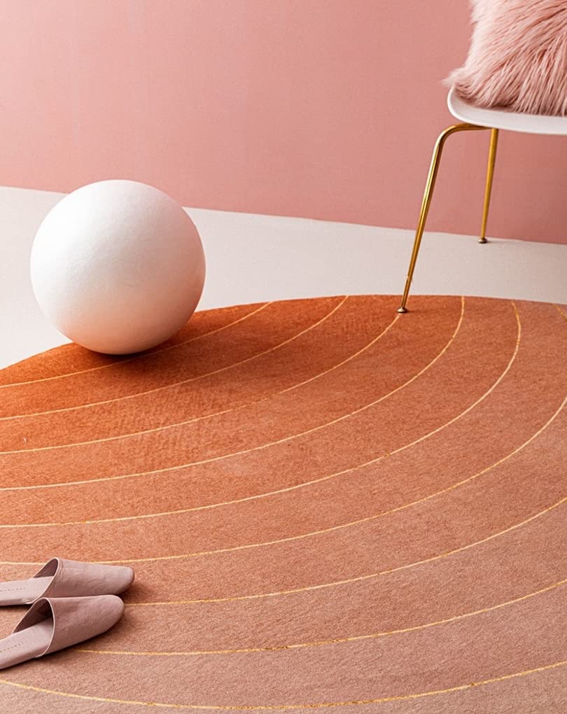 Orange Gold Round Area Rugs - Modern Abstract Striped Faux Wool Shag Plush Circle Carpet for Living Room, Bedroom, Kitchen & Playroom | Soft Large 7ft Rug for Beside Bed, Sofa & Chair | Perfect for Cozy Home Decor & Kids Play Area