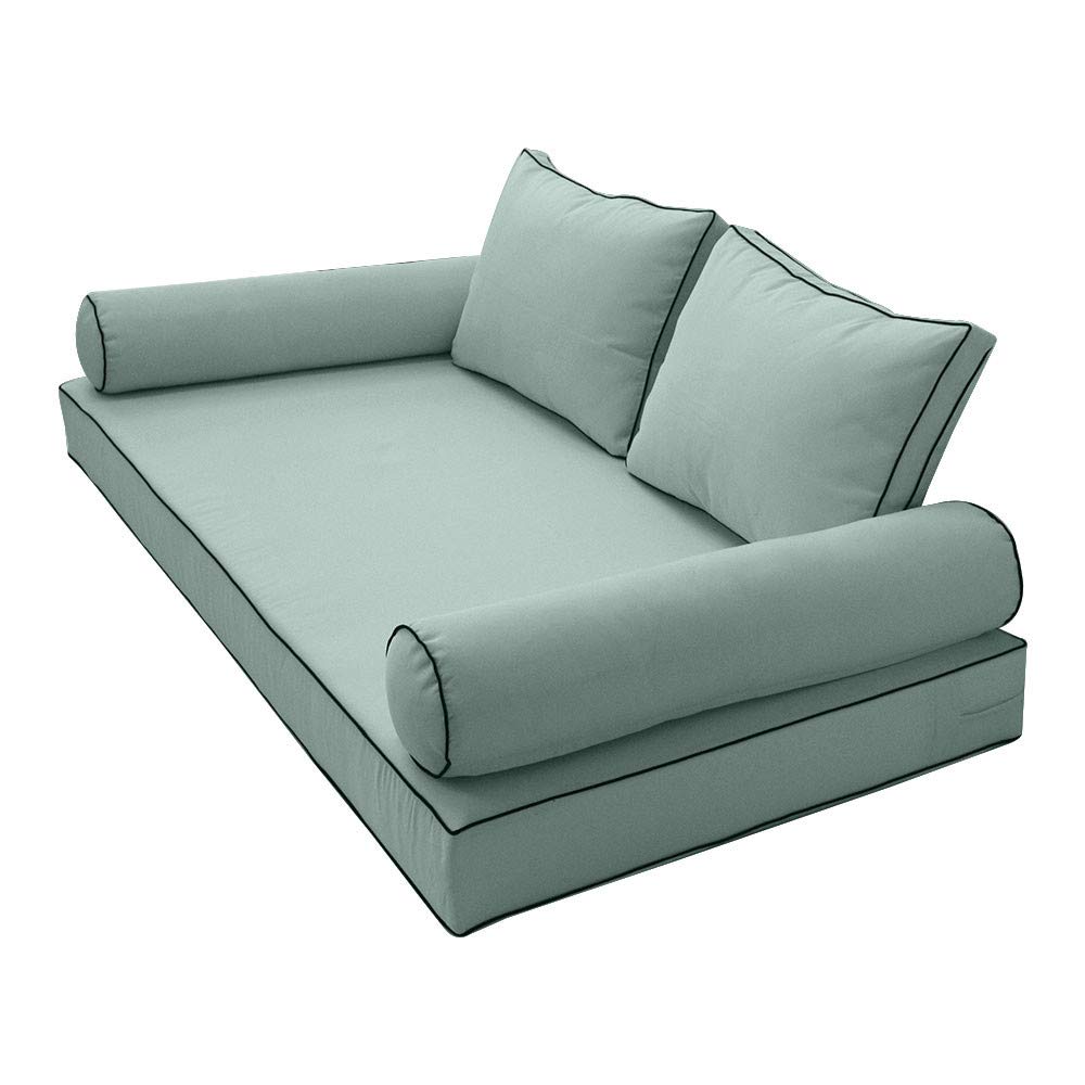Prolinemax Outdoor Style 1 Twin-XL Daybed Mattress Cover with Contrast Trim - Fitted Bolster Pillow Case Sheet AD002 | Perfect for Patio Furniture, Sunroom Decor & Guest Bedding