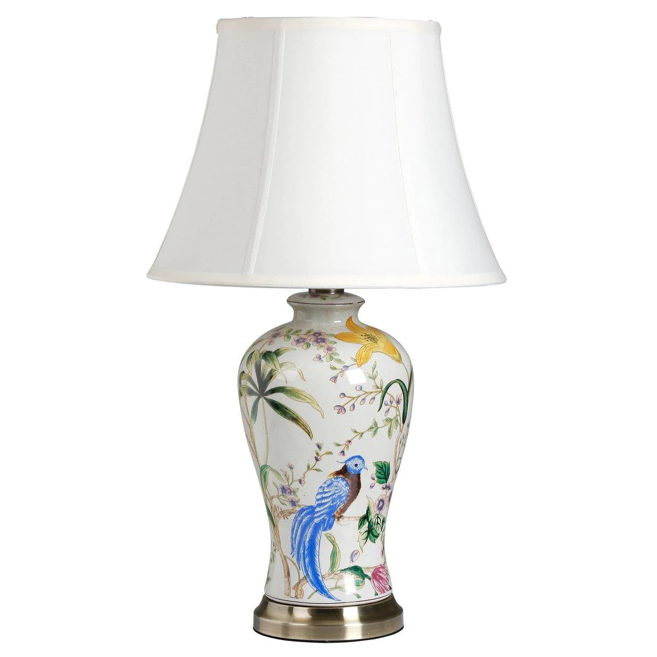 Birds of Paradise Ceramic Table Lamp - Ava Floral Design Nightstand Light for Bedroom & Living Room Decor