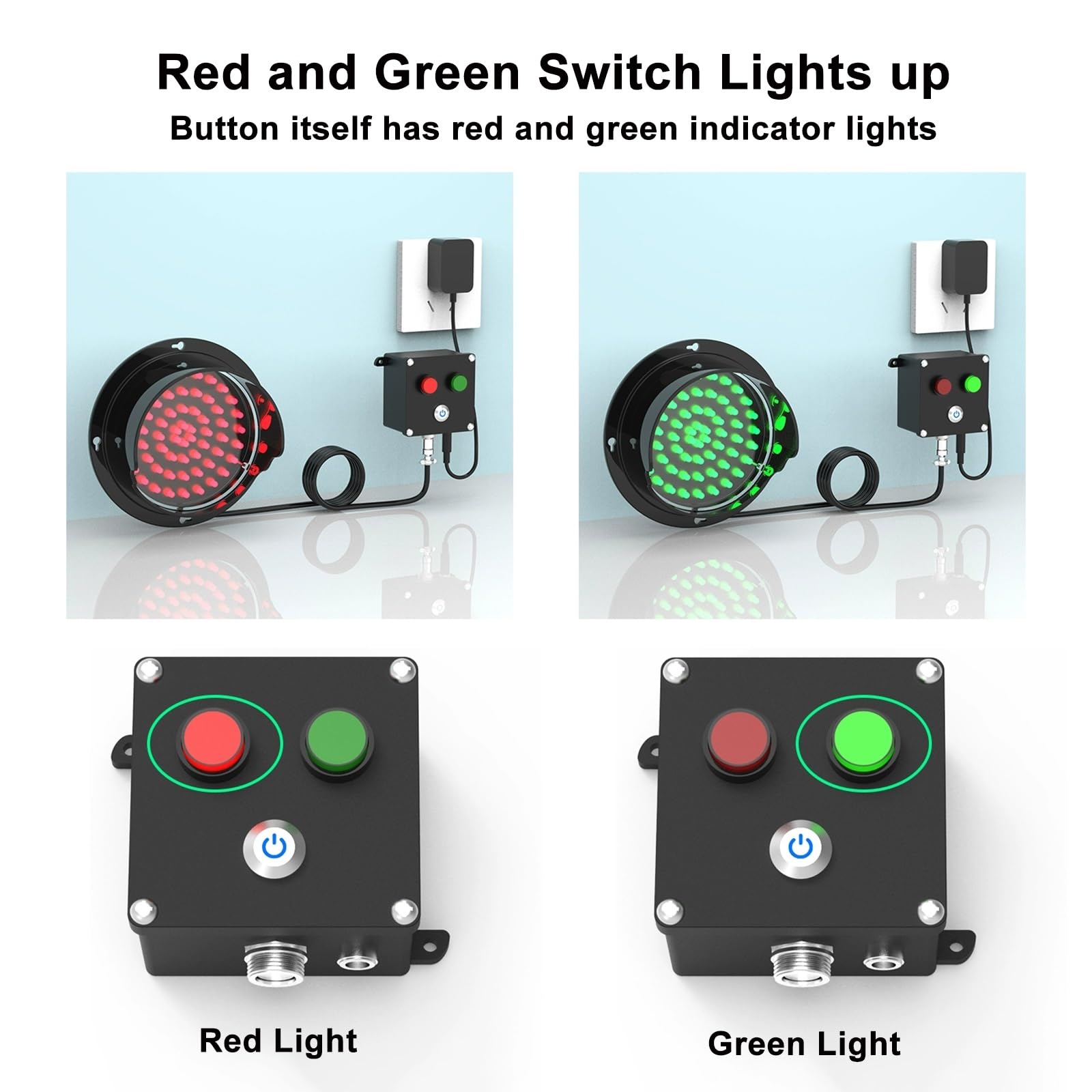 2-in-1 Red/Green Stop and Go Traffic Signal Light - 8 Inch Industrial Loading Dock Bay Light with Button Control (AC100-240V) - Perfect for Toll Stations, Car Washes, Shopping Malls & Parking Lanes - Durable LED Traffic Management Solution for Indoor/Outdoor Use