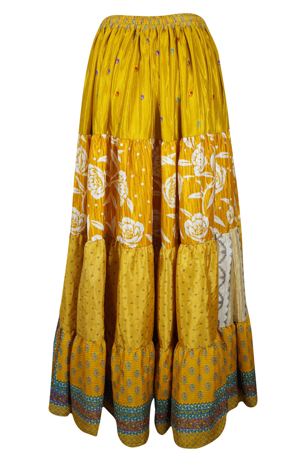 Women's Corn Yellow Beach Maxi Skirt - Patchwork Boho Style Flowy Skirt for Summer Vacation, Size S/M - Perfect for Beach Outings, Music Festivals & Boho Chic Fashion