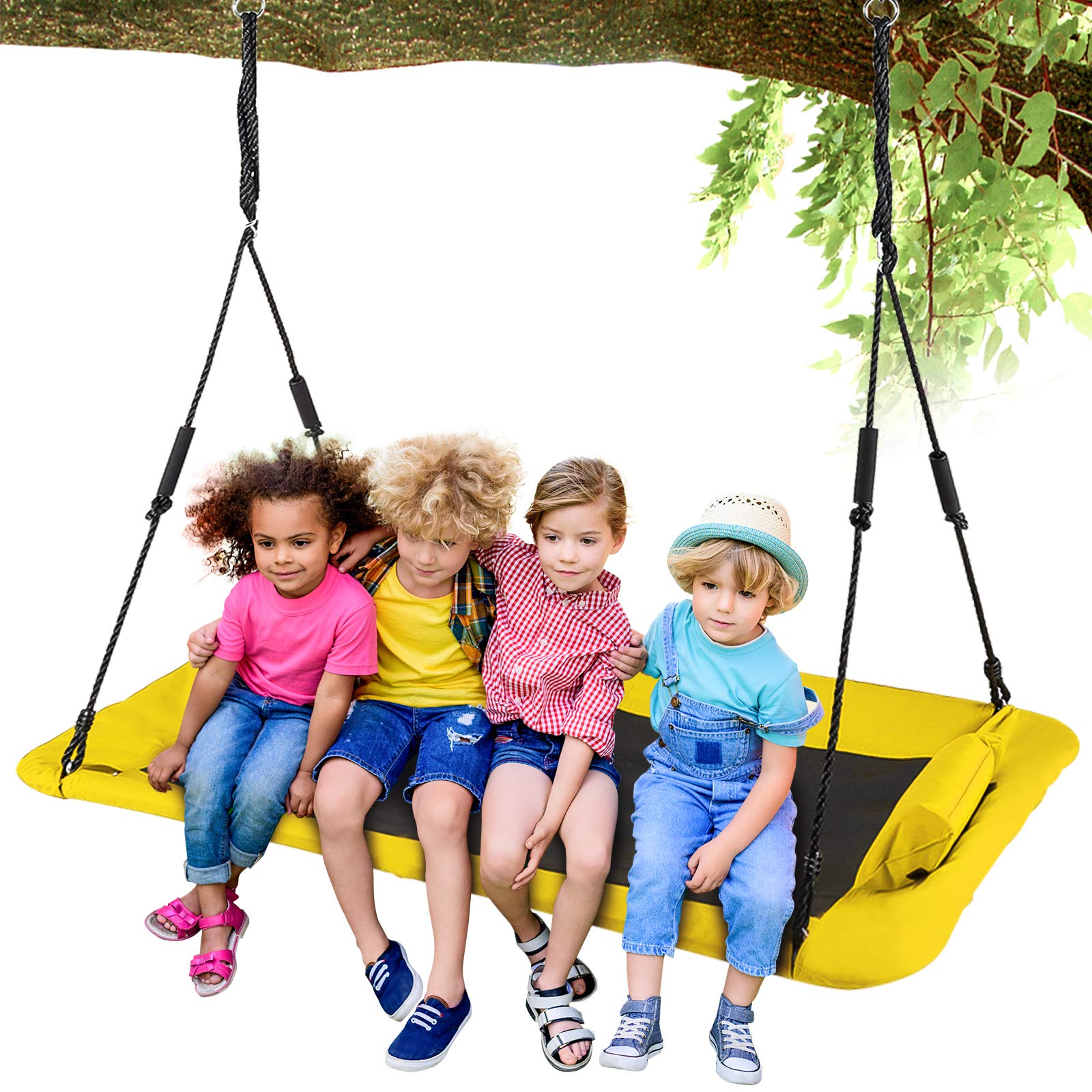 Outdoor Tree Swing for Kids & Adults - 59 Inch Flying Swing with 2 Hanging Straps, 700lb Capacity, Adjustable Ropes - Easy Setup Backyard Swing Set (Yellow) - Perfect for Family Fun, Playgrounds, and Outdoor Adventures
