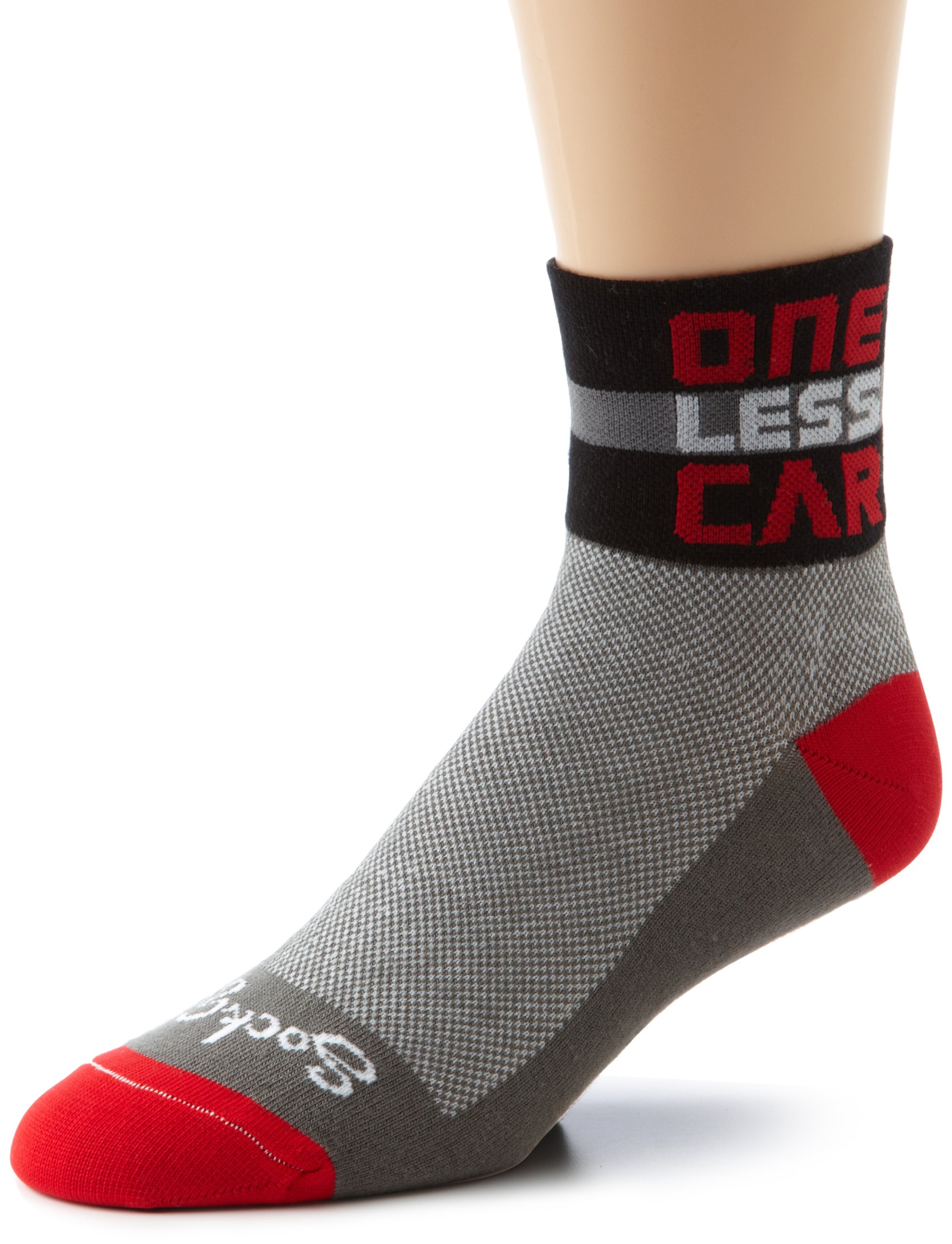 SockGuy Men's One Less Car Cycling Socks - Breathable Cushioned Athletic Socks for Road Biking, Mountain Biking & Casual Wear - Perfect for Cyclists & Outdoor Enthusiasts