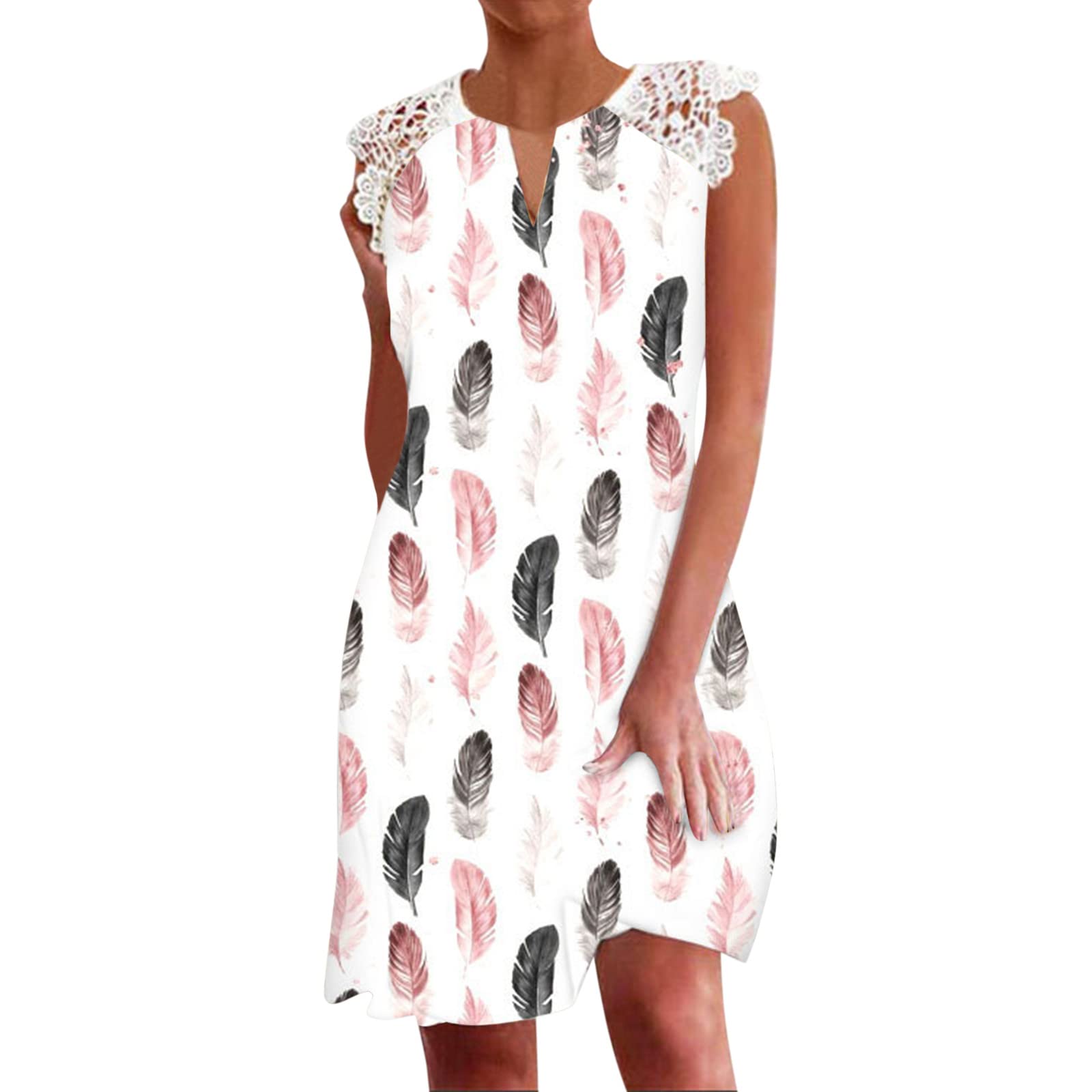 Women's Summer Sunflower Print Sundress - V Neck Lace Sleeveless Tank Dress for Beach, Party & Casual Wear | Flowy Loose Fit Dress for Vacation, Outdoor & Summer Outings