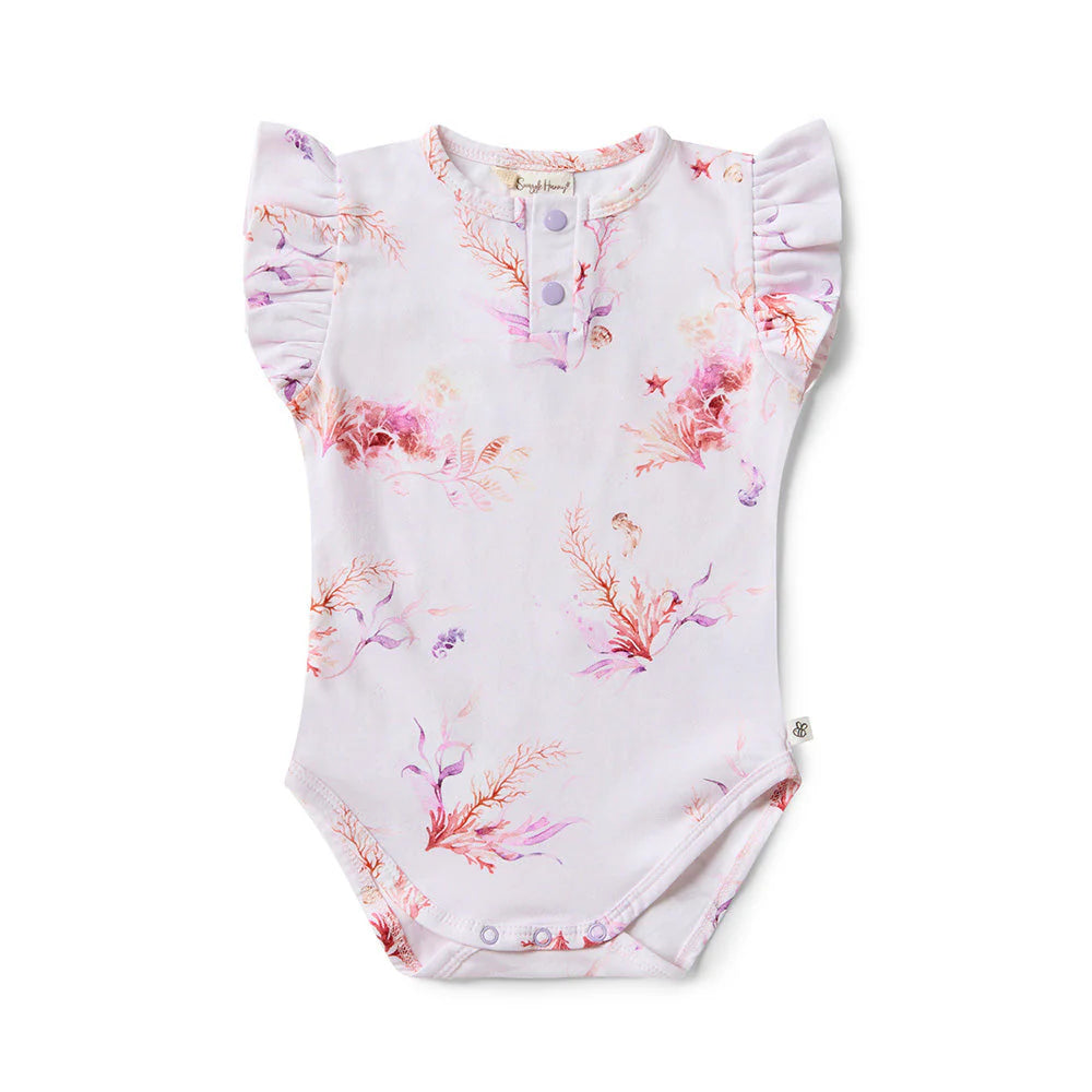 Organic Cotton Short Sleeve Frill Bodysuit for Babies - Coral | Soft & Comfortable Infant Onesie | Perfect for Playtime, Daycare & Photo Shoots