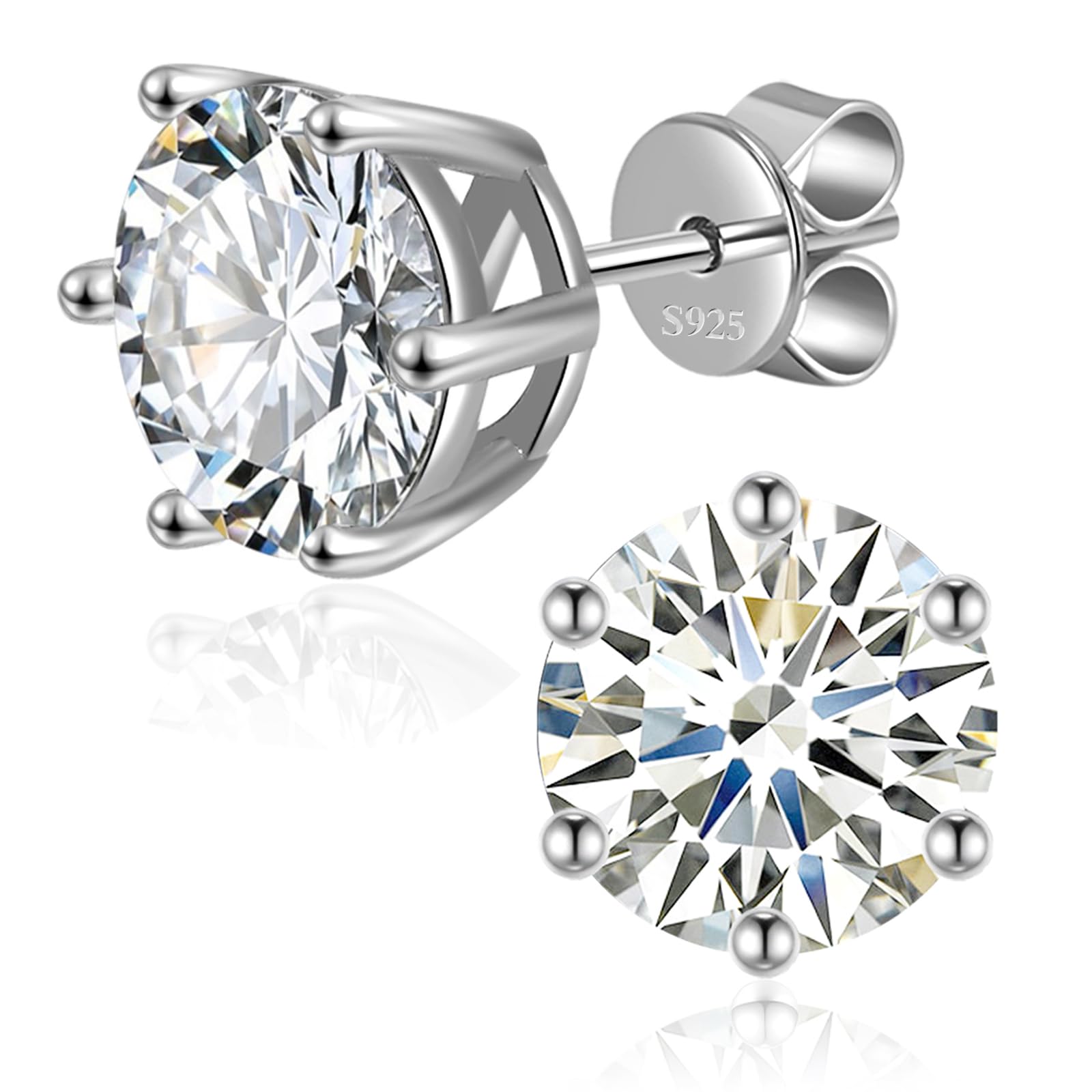 1ct-4ct D Color Moissanite Stud Earrings for Women & Men - 925 Sterling Silver with Safety Friction Back | Wedding, Anniversary, Birthday Gift & Everyday Elegance