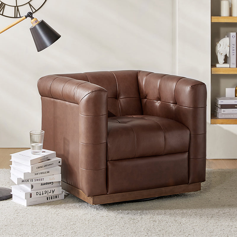 Feodor Genuine Leather Mid Century Modern Swivel Chair - Premium Office & Living Room Furniture for Home Decor