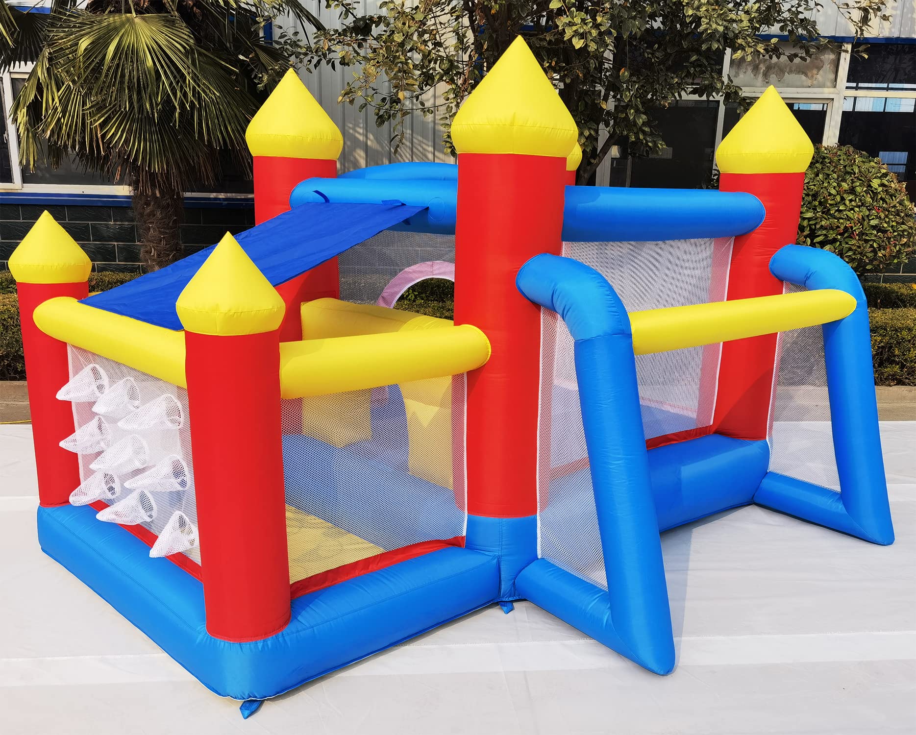 Baralir Inflatable Bounce House with Slide & Ball Pit - Kids Playhouse for Ages 3-6 | Indoor/Outdoor Toddler Jumper with Sun Cover & Water Pool | Perfect for Birthday Parties, Backyard Fun & Summer Water Play (Air Blower Included)