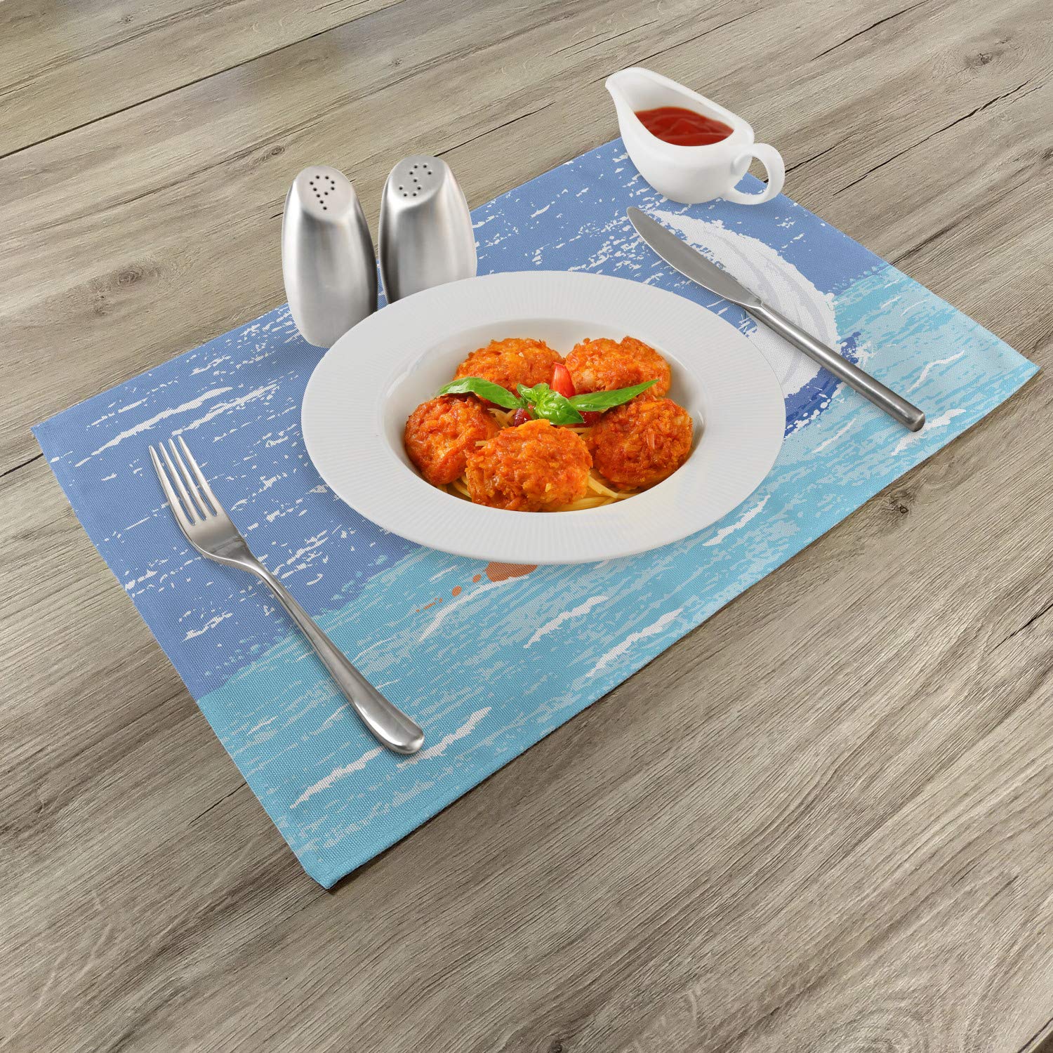 Ambesonne Nautical Place Mats Set of 4 - Grunge Style Racing Sailboats Ocean Print Washable Fabric Placemats for Dining Table - Pale Blue - Perfect for Beach House Decor, Coastal Kitchen, and Nautical Themed Parties