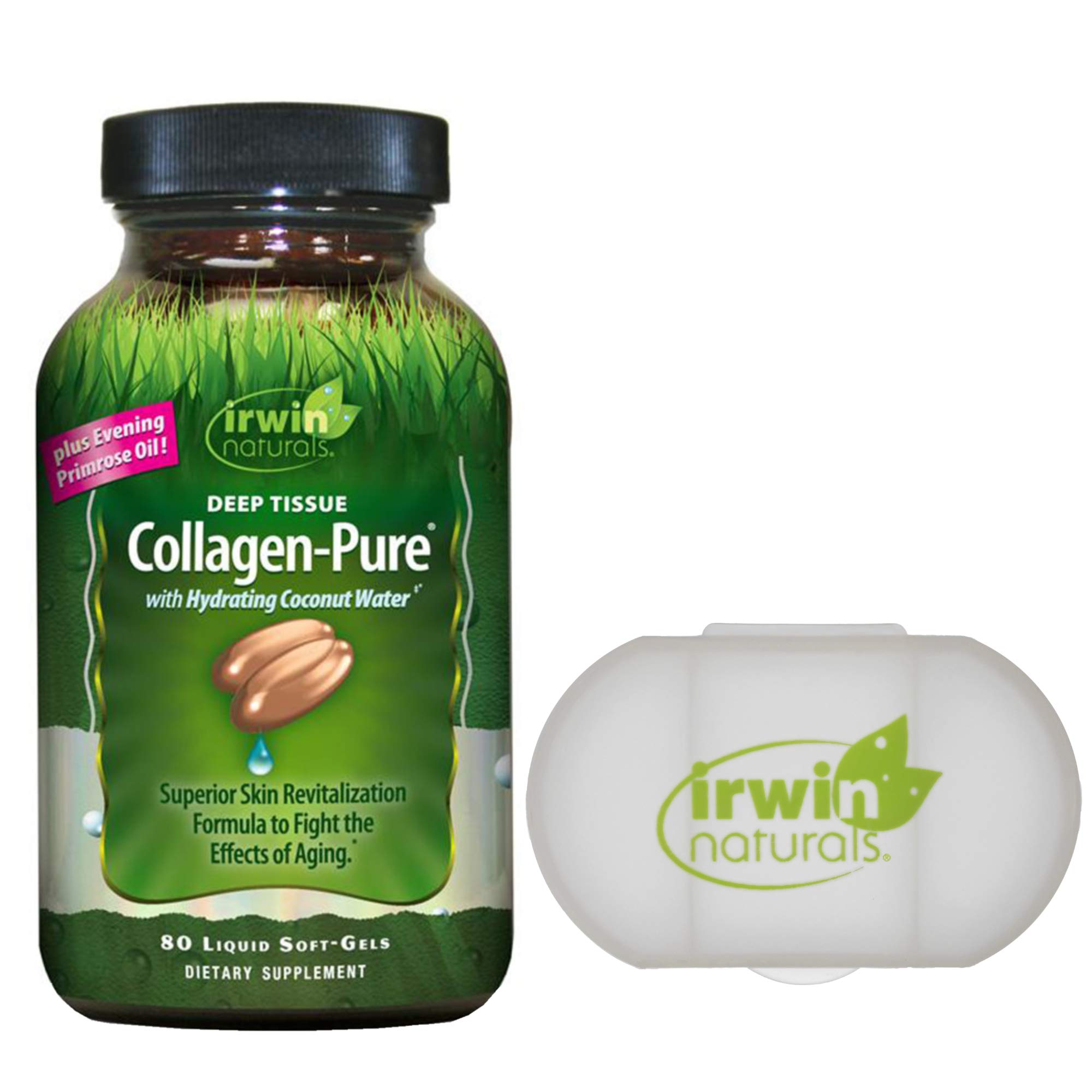 Irwin Naturals Deep Tissue Collagen Liquid Soft-Gels - 80 Count with Free Pill Case | Anti-Aging Skin Revitalization, Hydration with Coconut Water & Evening Primrose Oil | Supports Skin Elasticity & Wrinkle Reduction | Perfect for Daily Skincare Routine & Travel