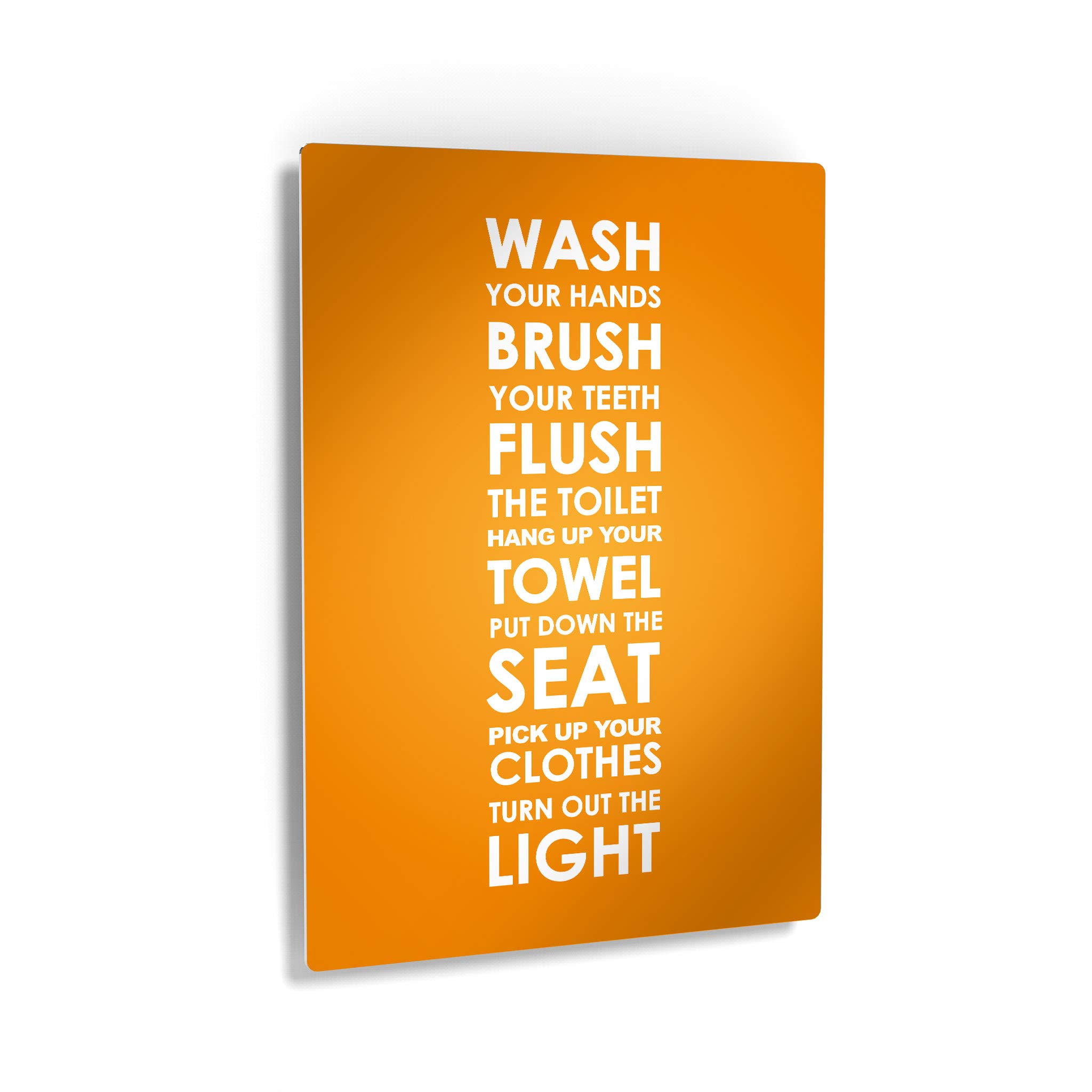 Smile Art Design Orange WASH Typography Metal Print - Funny Bathroom Sign for Kids, Bathroom Wall Decor & Home Art - Ready to Hang, Made in USA (24x16) - Perfect for Kids' Bathrooms, Playrooms & Nursery Decor