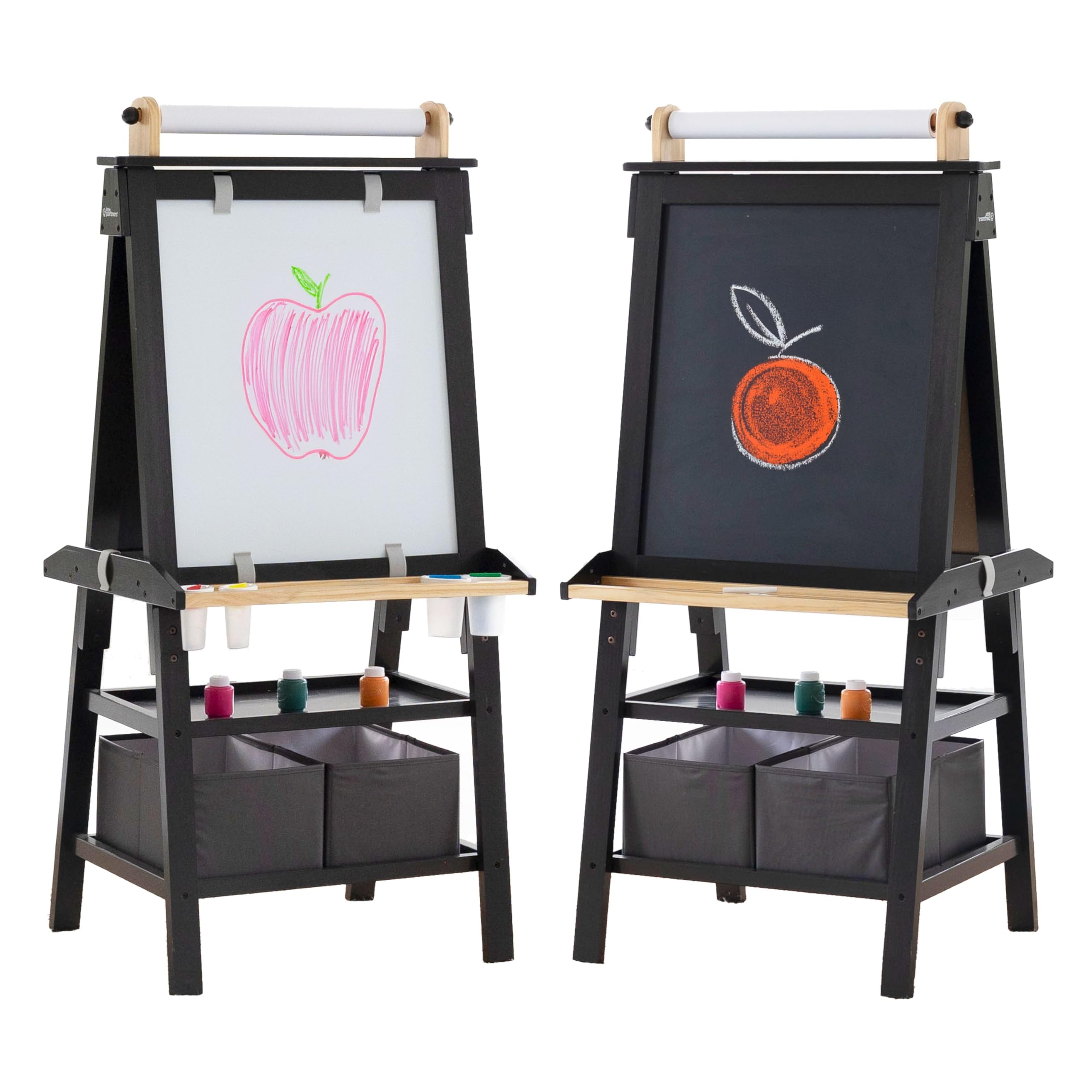 Little Partners Deluxe Learn 'N Play Toddler Easel for Kids - 2-Sided Art Center with Chalkboard & Magnetic Whiteboard | Paper Roll, Storage Bins & Paint Cups | Perfect for Home, Preschool & Creative Play (Charcoal & Natural)