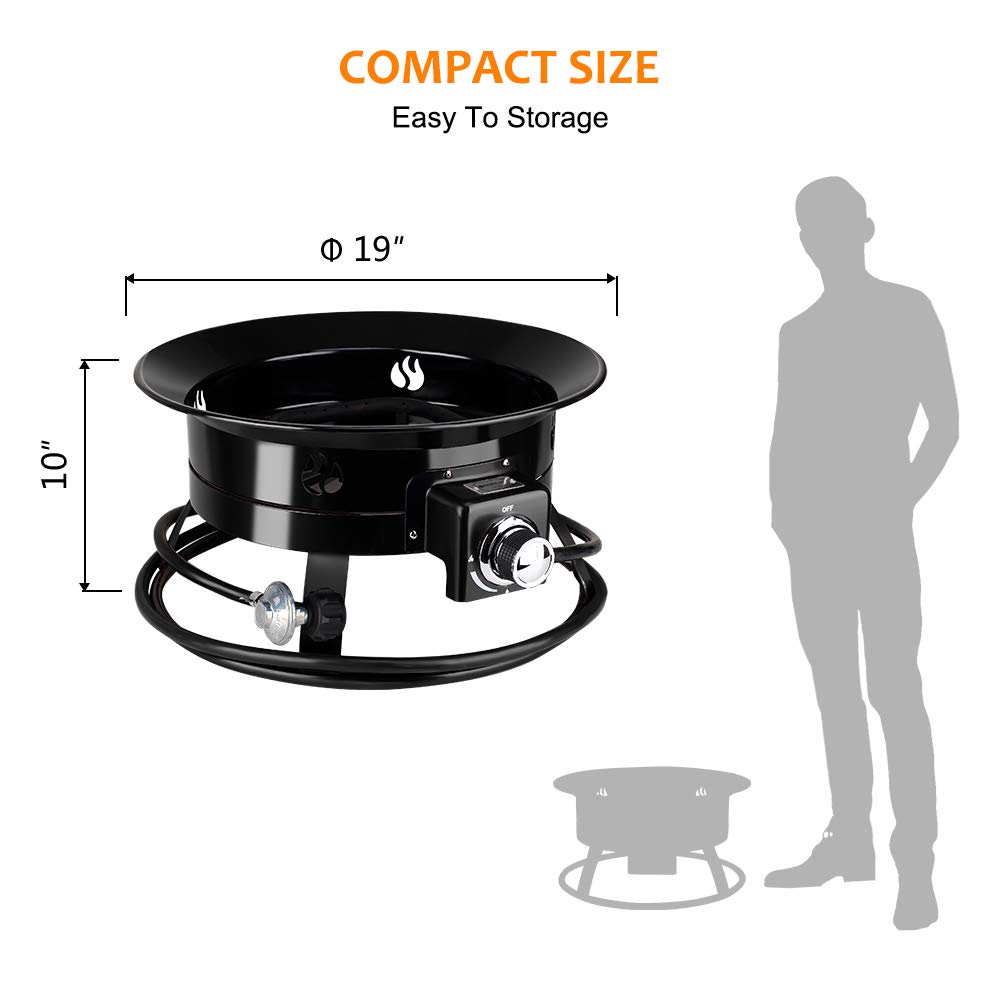 Portable Propane Fire Pit - 19 Inch Outdoor Gas Fire Bowl for RV, Camping, Backyard, Patio & BBQ Parties - Black FP19MB - Perfect for S'mores Nights & Cozy Gatherings