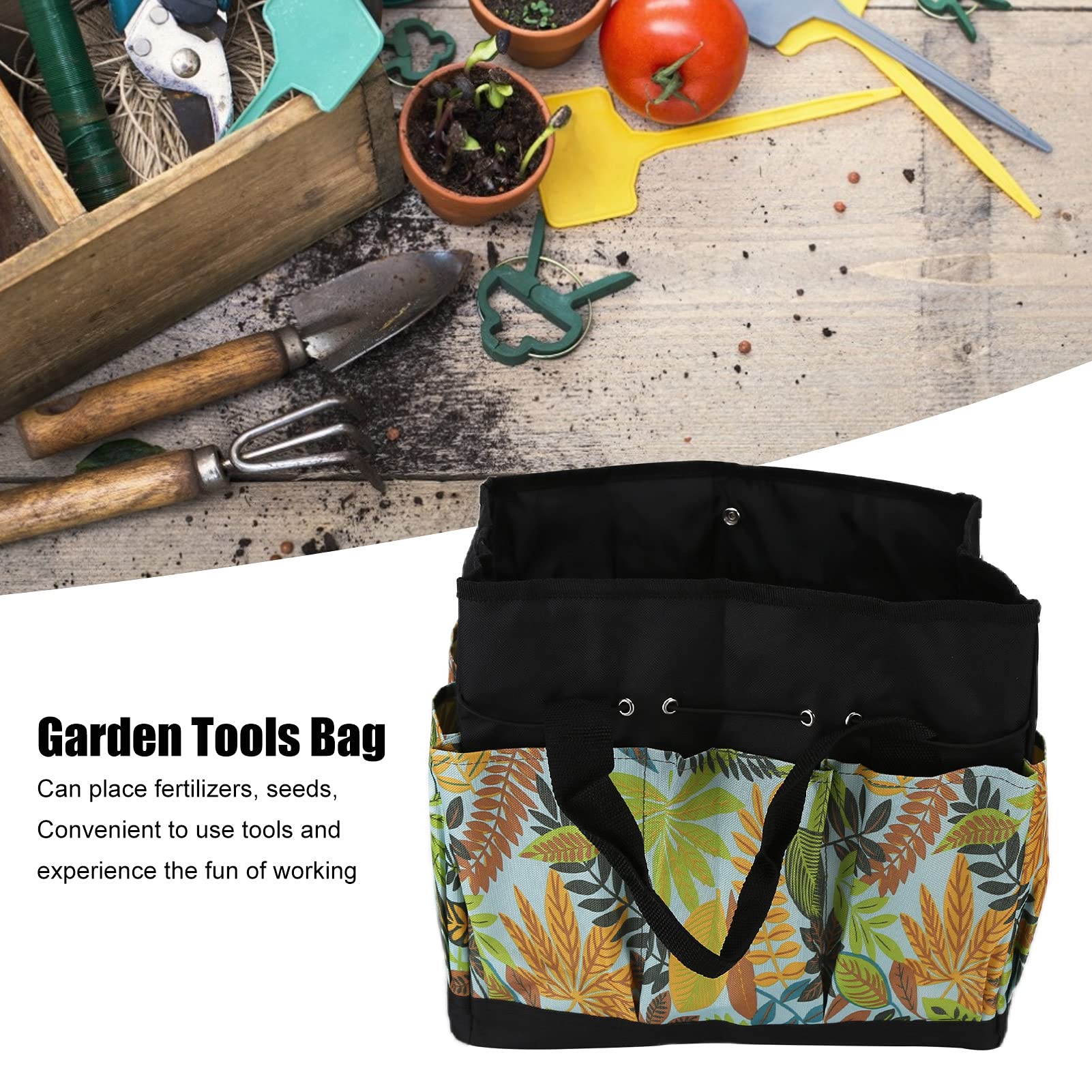 **Flower Print Garden Tool Bag - Multifunctional Portable Gardening Storage Tote with Pockets - Perfect for Organizing Tools, Seeds & Supplies (Ideal for Home Gardeners & Landscaping)**