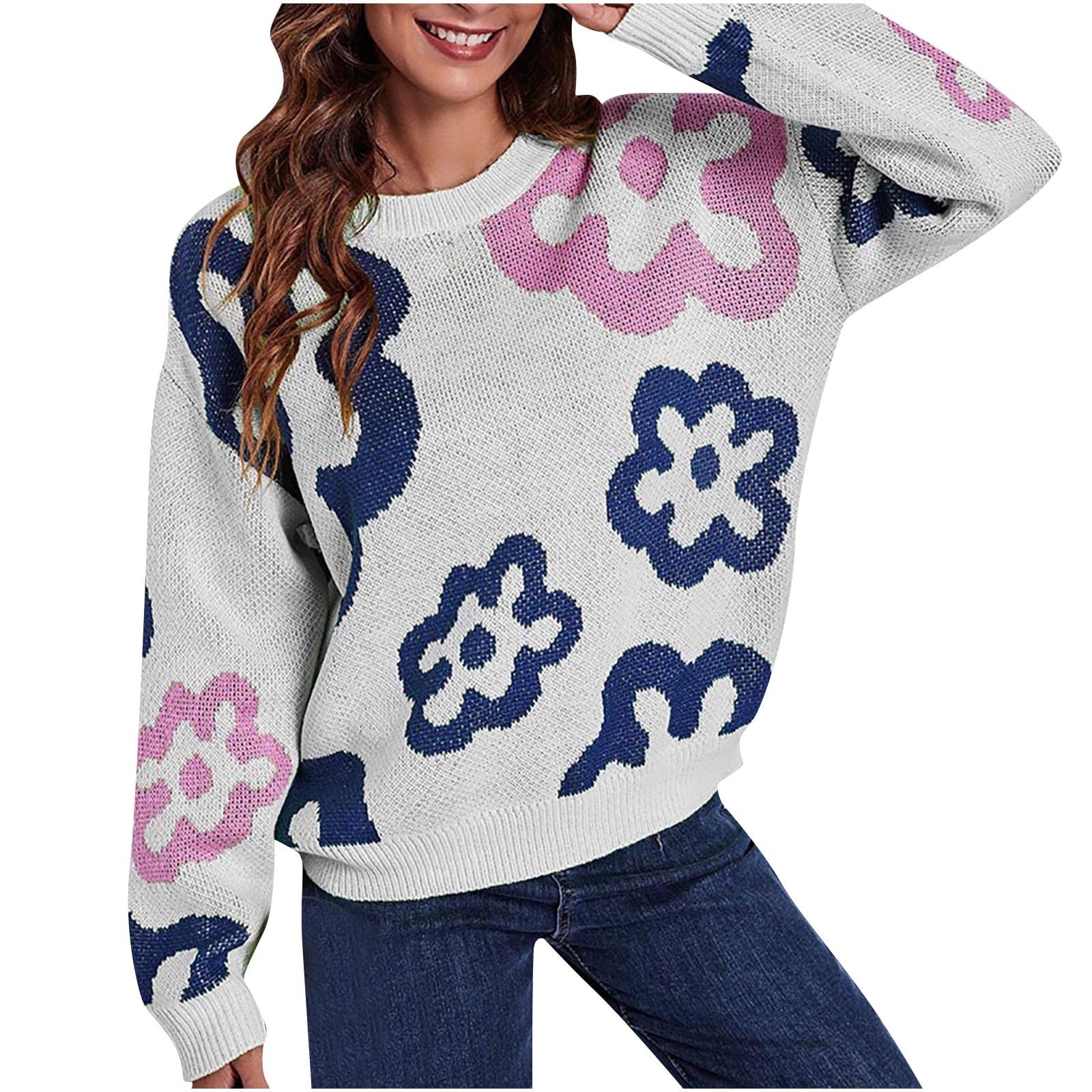 2022 Fall Sweaters for Women - Cute Printed Long Sleeve Knitted Oversized Pullover | Cozy Crewneck Casual Sweater Tops for Autumn Outfits, Work & Weekend Wear