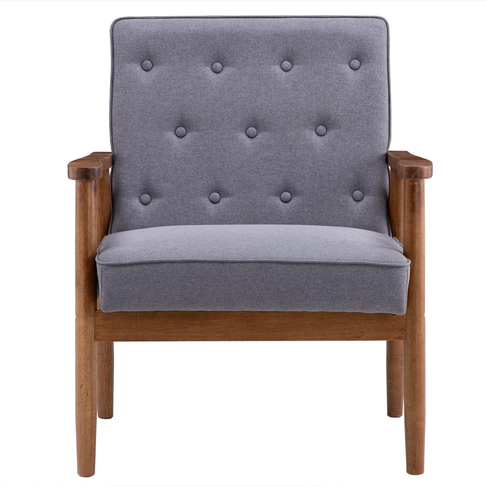 Modern Fabric Upholstered Arm Chair with Wooden Frame - Gray Lounge Chair for Living Room, Bedroom, or Office - Comfortable Single Sofa Chair for Relaxing and Reading