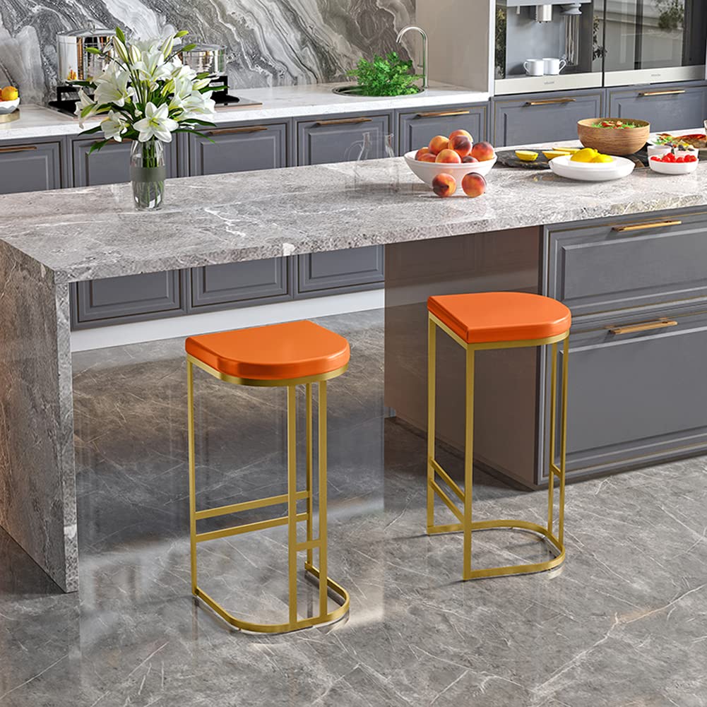 KWOKING Scandinavian Nordic Style Faux Leather Bar Stools Set of 2 - Backless Round Tripod Counter Height Stools 26