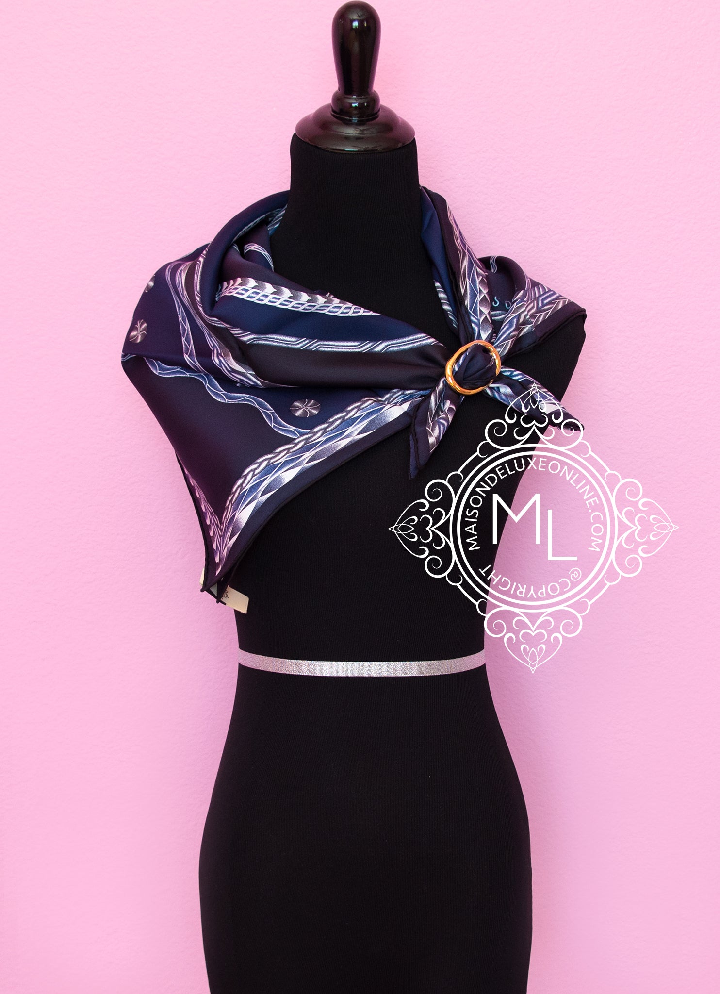 Hermes Blue Twill Silk 90 cm Scarf - Luxury Evening Shawl for Women, Perfect for Gala Dinners & Special Occasions