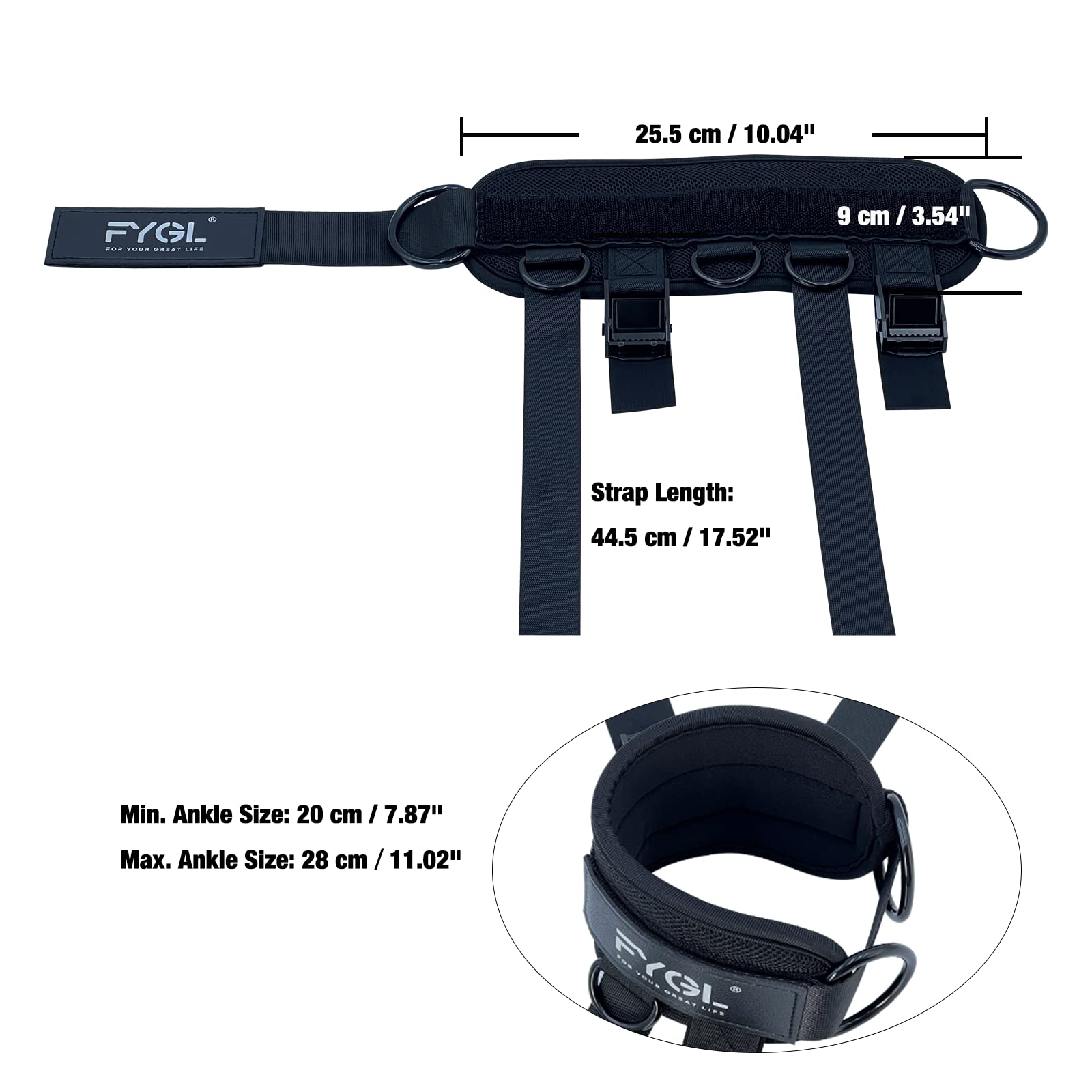 FYGL Ankle Strap for Cable Machine & Resistance Bands - Adjustable Dumbbell Foot Attachment - Perfect for Calf Raises, Glute Kickbacks, Hamstring Curls - Home & Gym Workout Equipment for Men & Women - Ideal for Strength Training, Leg Exercises, and Full Body Workouts