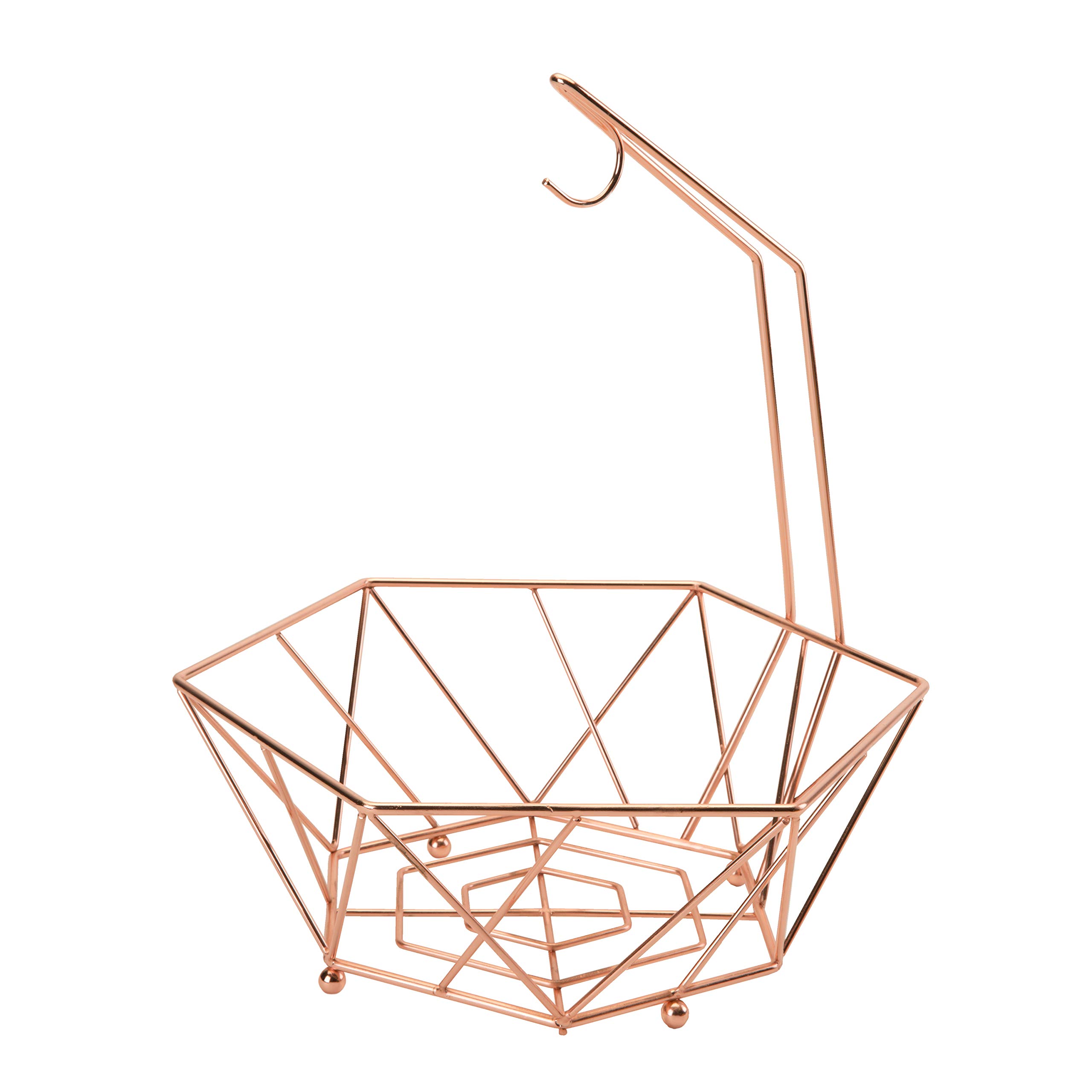 Geode Decorative Basket Bowl with Banana Tree Hanger - Rust-Resistant Copper Kitchen Organizer for Fruits, Vegetables & Home Decor | Perfect for Farmhouse, Boho & Modern Kitchens