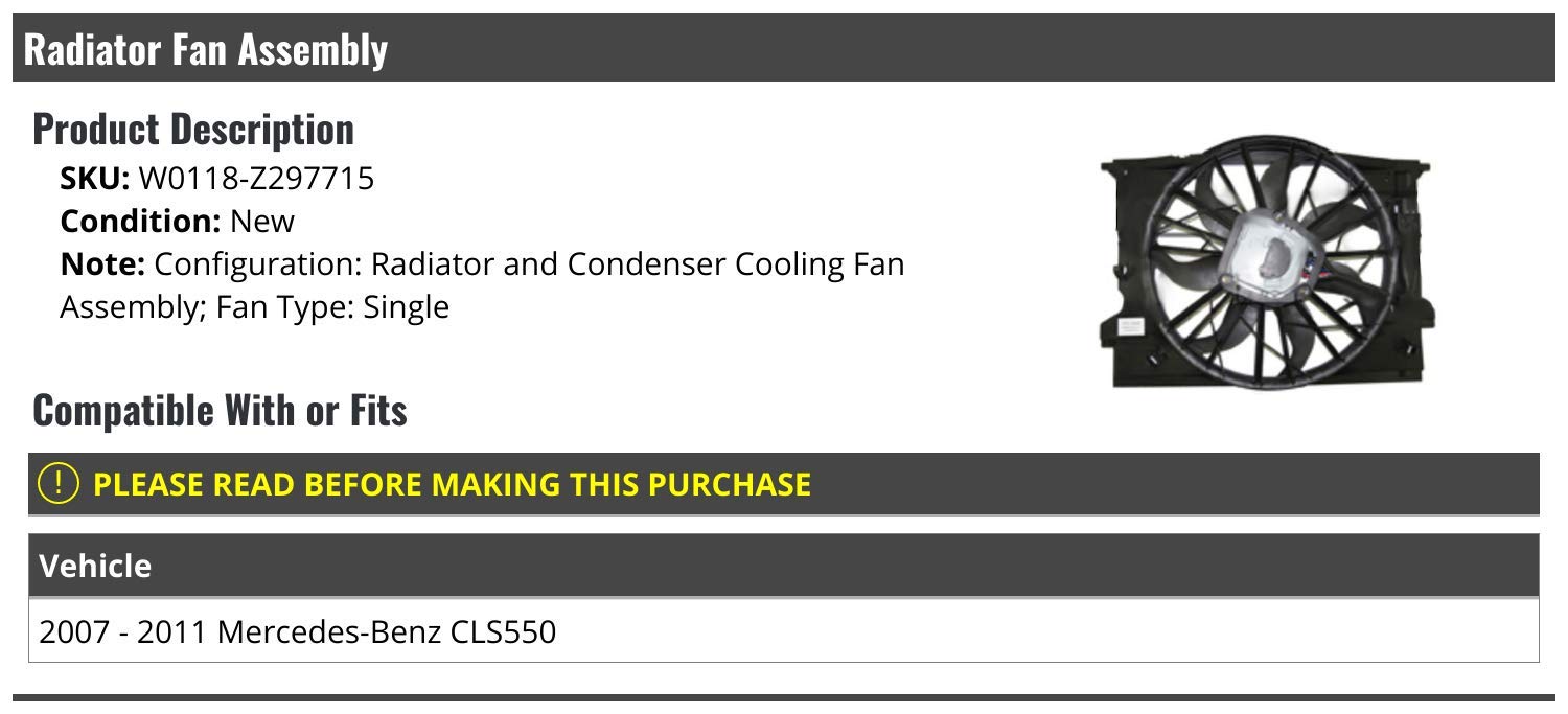 Mercedes-Benz CLS550 Radiator Condenser Cooling Fan Assembly Replacement for 2007-2011 Models - Perfect for Engine Overheating Prevention & Summer Driving