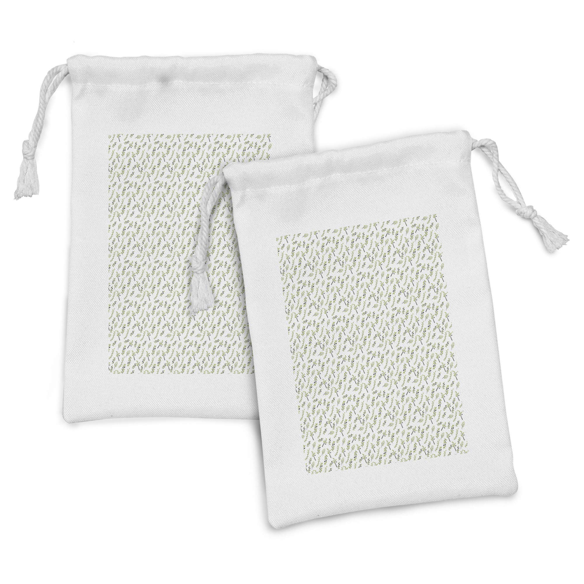 Ambesonne 2-Pack Botany Fabric Drawstring Pouch Set - Minimalist Olive Branch Pattern, Small 9