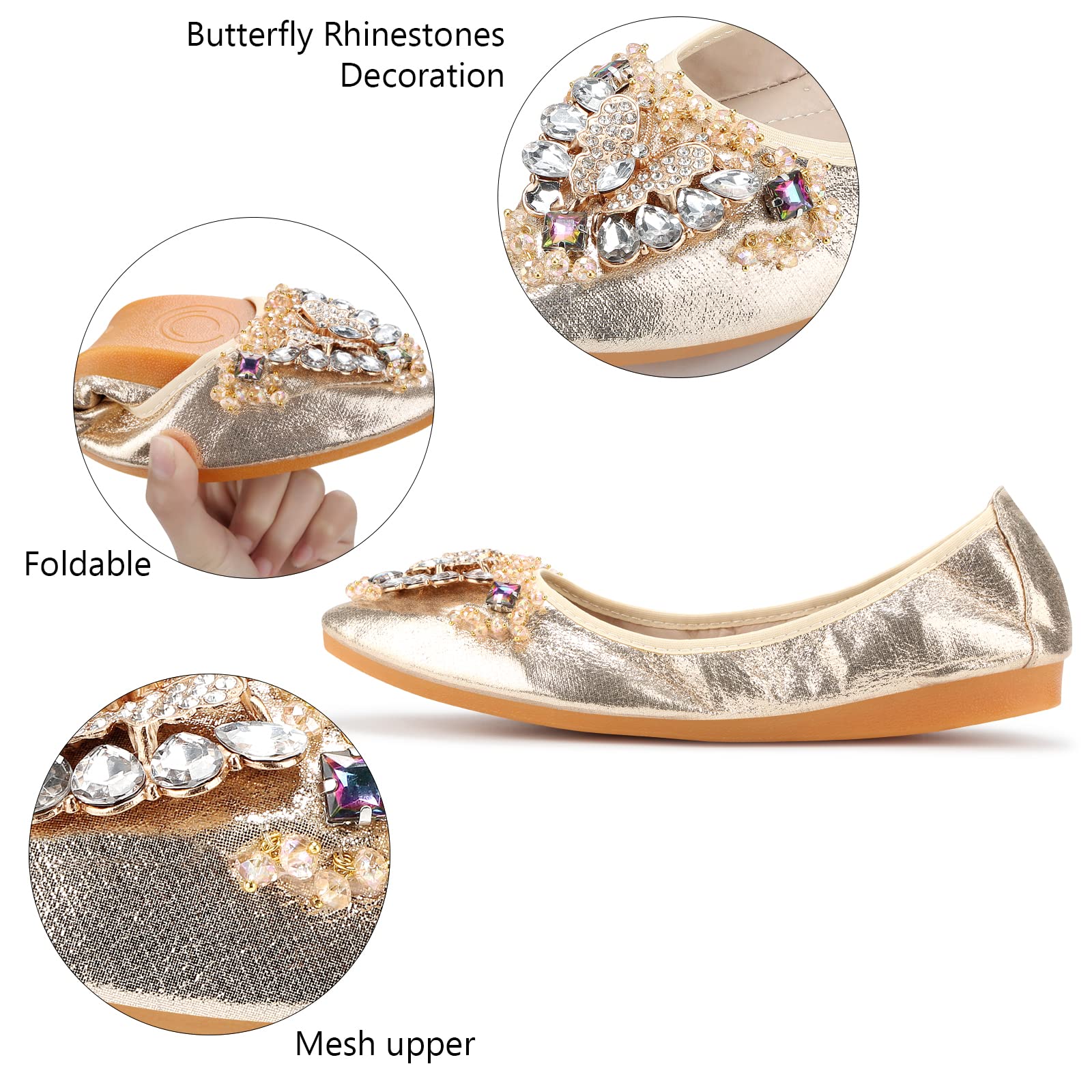 Women's Foldable Ballet Flats - Shiny Comfortable Loafers for Women | Dressy & Casual Shoes for Work, Travel & Everyday Wear