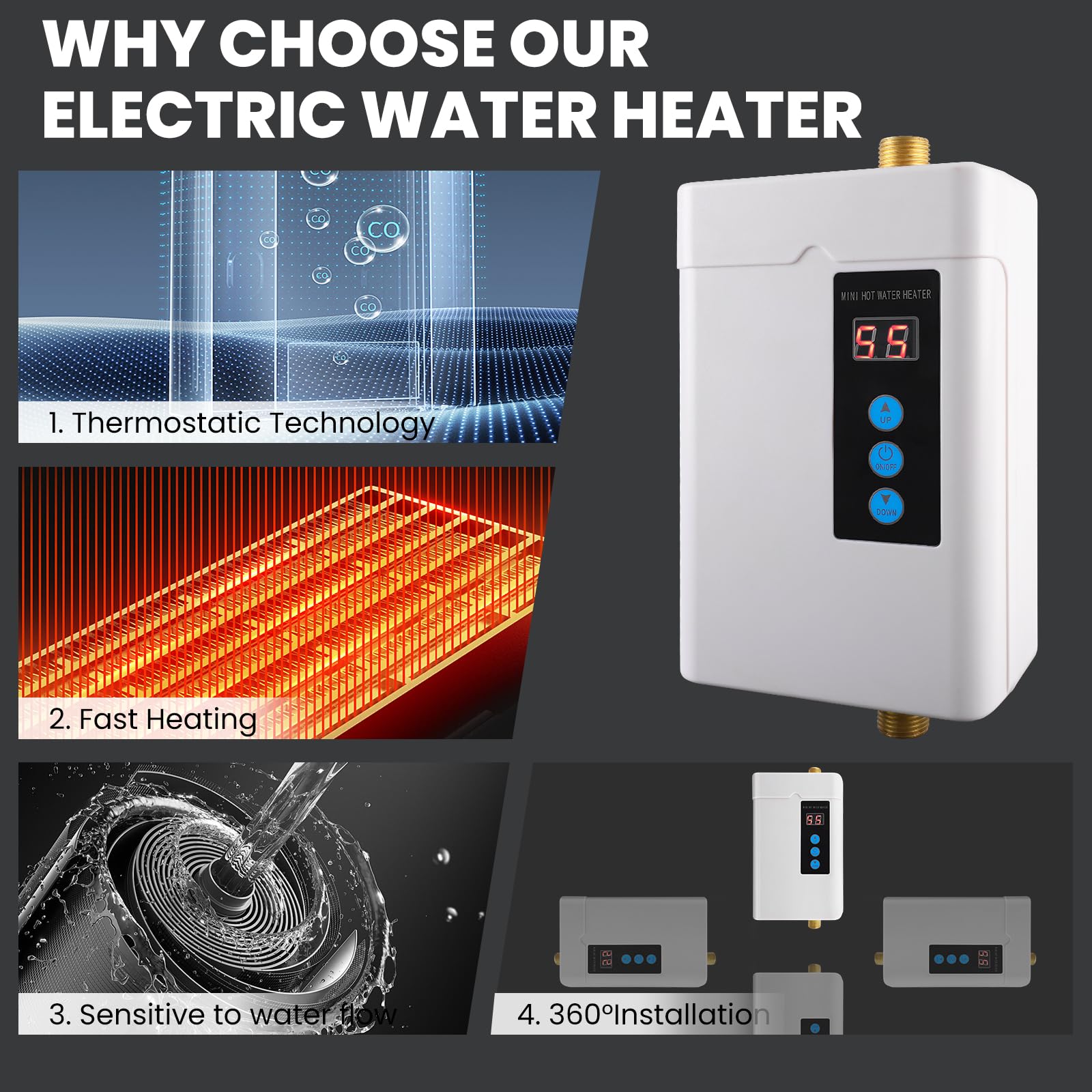 **3000W Electric Tankless Water Heater - Instant On-Demand Hot Water with Remote & Digital Display, 110V for Kitchen, Bathroom, Sink - Perfect for Small Homes, Apartments & RVs**