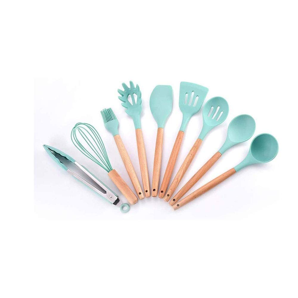 TWDYC 9-Piece Silicone Kitchen Utensil Set with Wooden Handles - Non-Stick Spatula, Soup Spoon & Cooking Tools for Baking, Frying & Everyday Meal Prep